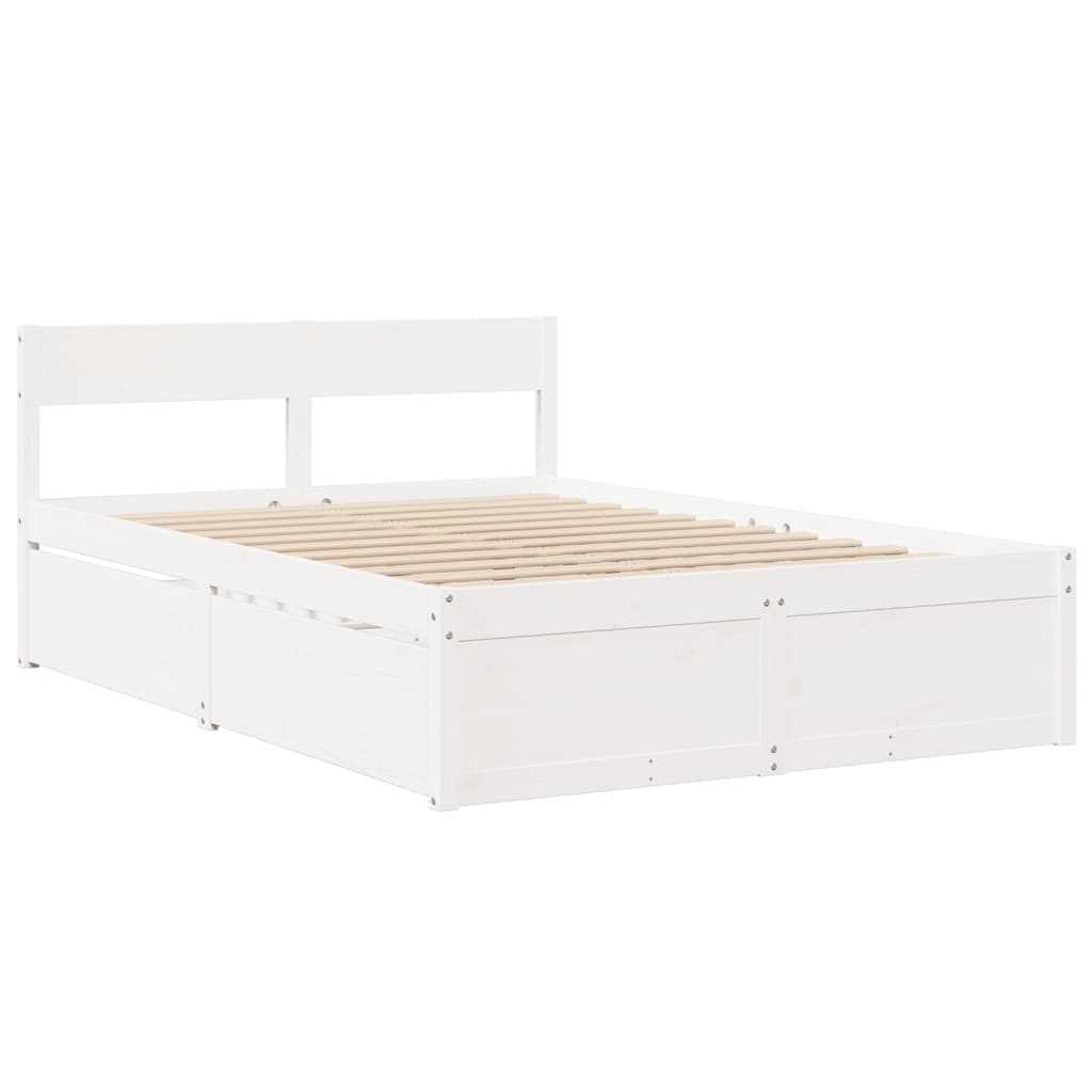 Lit avec tiroirs et matelas, blanc, en bois massif de pin, pour la chambre, 120 × 190 cm - 7