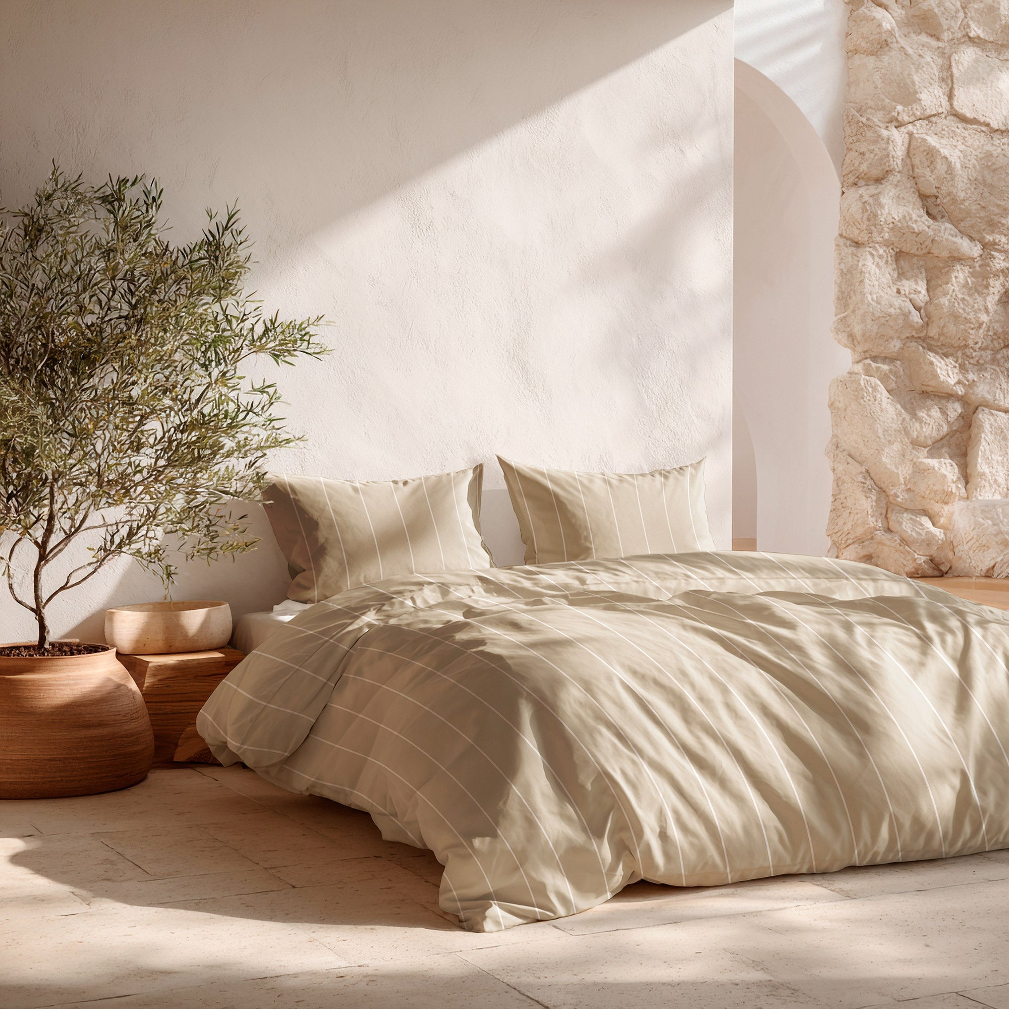 Housse de couette 100% coton 260x240 cm + 2(50x90) cm pierre - Nairi - 3