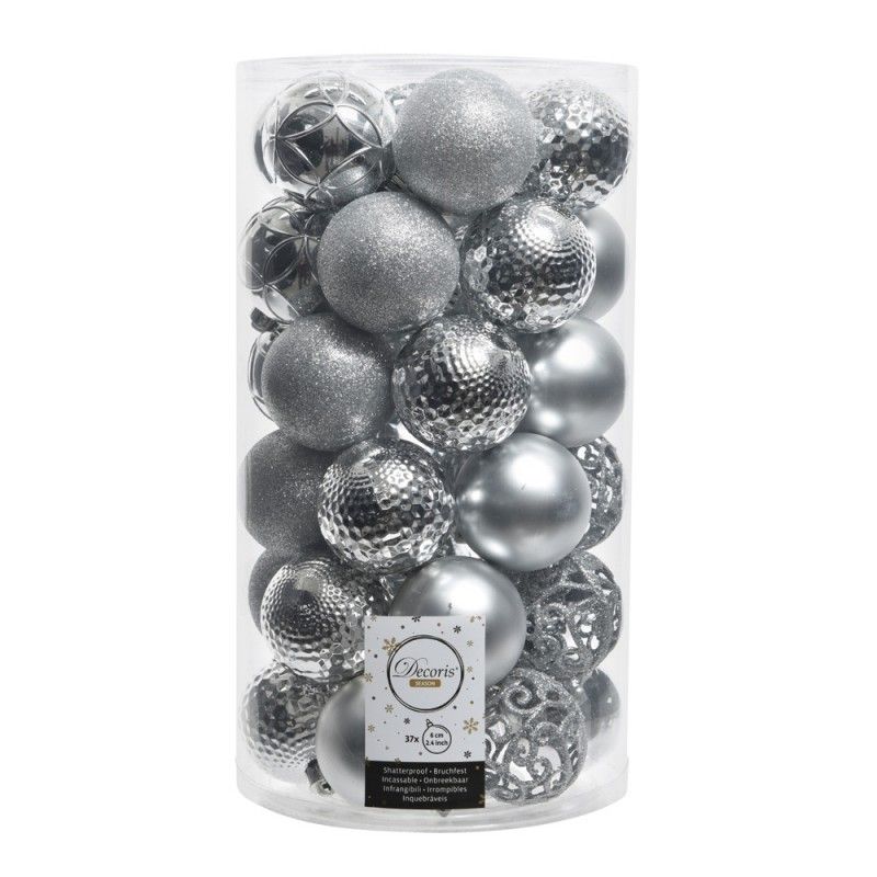 Bolas para árbol de Navidad - 37 bolas - Plata - 5