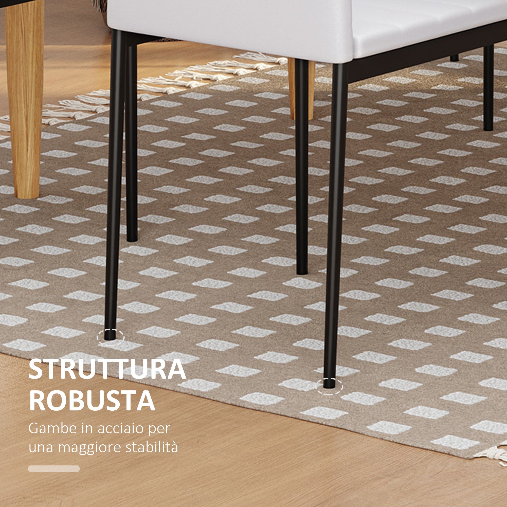 HOMCOM Set 4 Sedie Imbottite per Soggiorno o Sala da Pranzo, Sedie da Cucina Moderne, in Metallo e Tessuto Bianco - 6