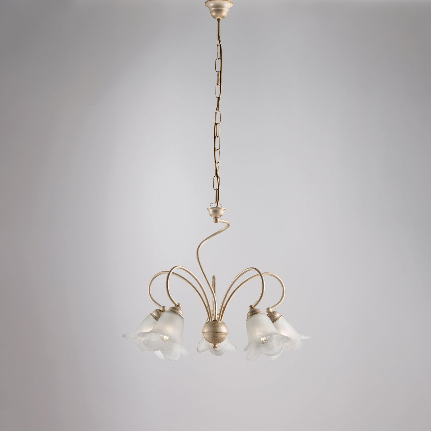 Lustre Alice ivoire, déco or antique, verre albâtre d.14, 5 lumières d.57 cm, parfait pour salon classique - 2