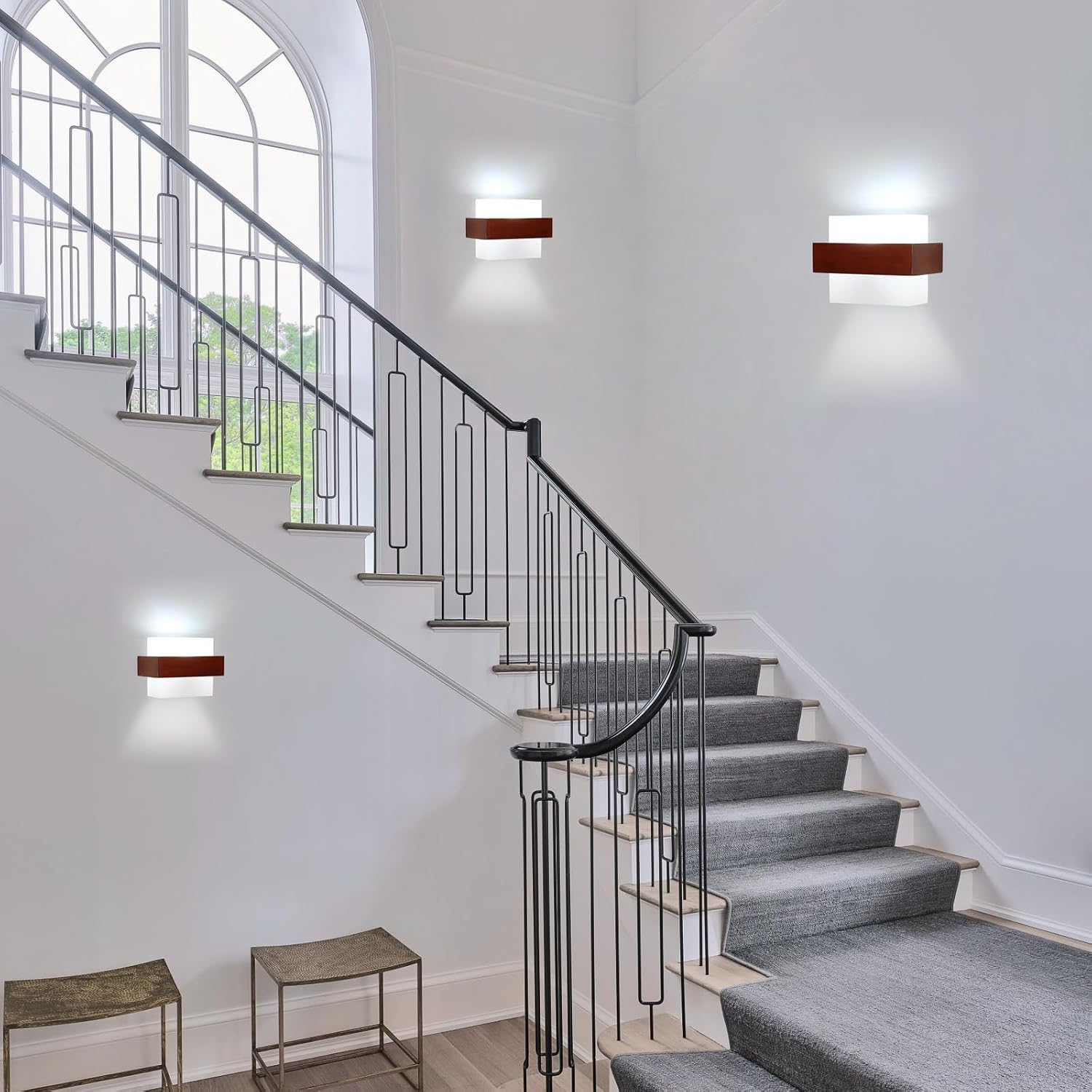 GOECO Applique Murale Intérieure, Moderne E27 Lampe Murale en Bois et Verre, Minimaliste Luminaire Mural Interieur pour Chambre, Salon, Salle à Manger - 9