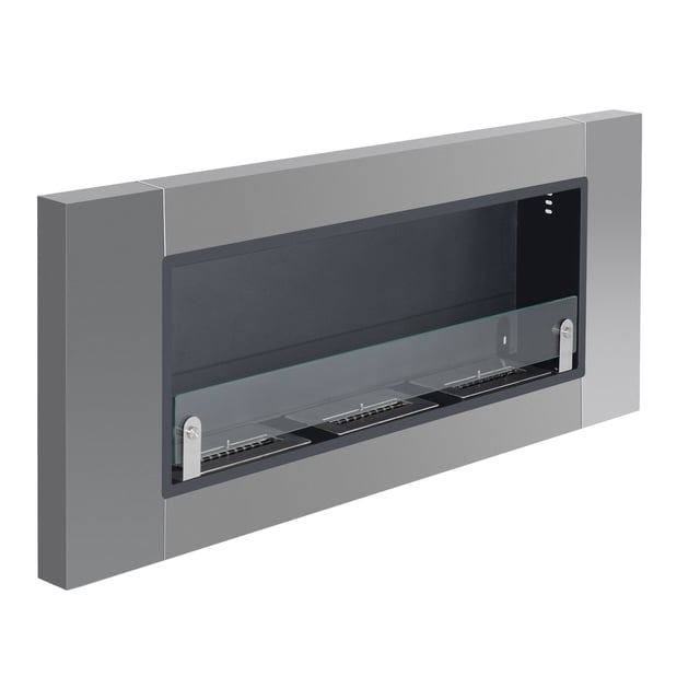 HOMCOM Caminetto a Bioetanolo da Parete in Acciaio Inossidabile Inodore con 3 Serbatoi 1.5LT, 136x14x54cm, Argento Nero