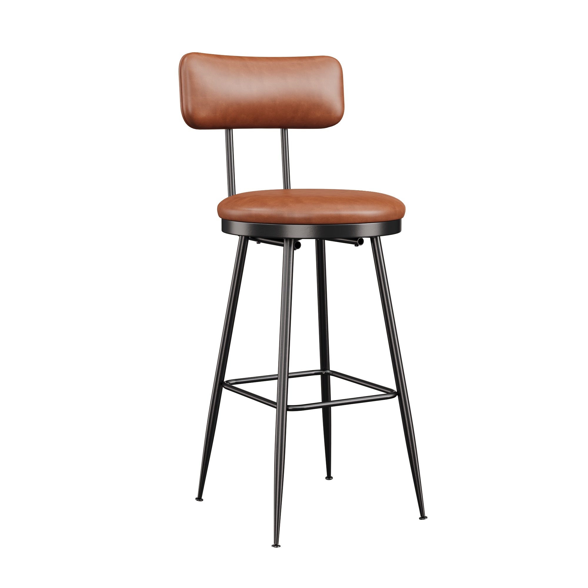 Lot de 4 Tabourets de Bar - Chaise Haute de Cuisine avec Dossier et Repose-pieds - Design Rétro et Robuste - en PU Marron - 6