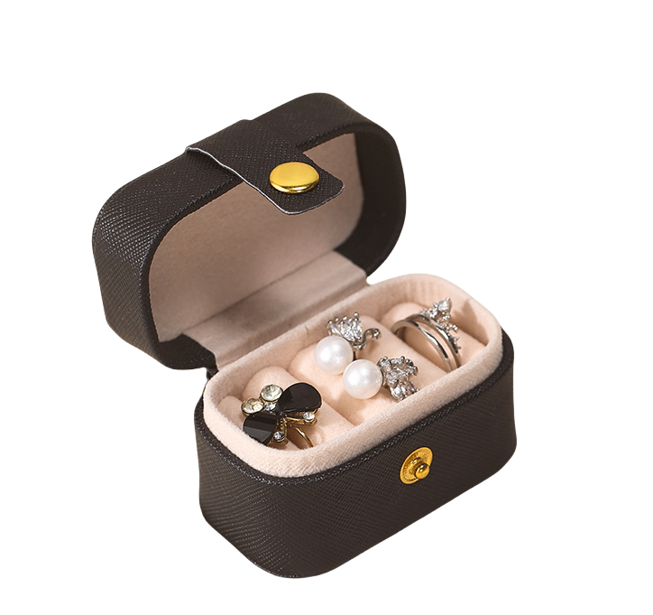 FuninCrea Scatola Portaanelli In Pelle PU Con Fodera In Velluto – Design A Cerniera, Elegante Per Matrimonio, Proposta E Anniversari (Nero, 4,5x5,3x5,5 Cm)