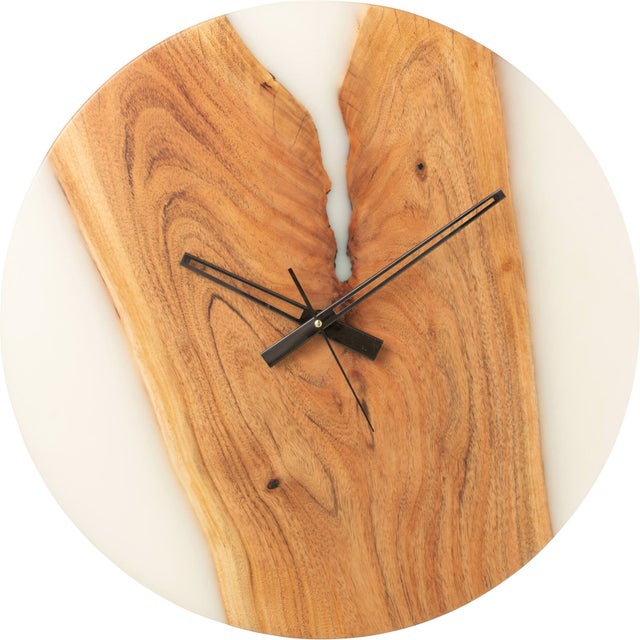 Horloge murale moderne bois d'acacia et résine blanche élégante 55 x 2 x 55 cm Bois naturel et blanc résine