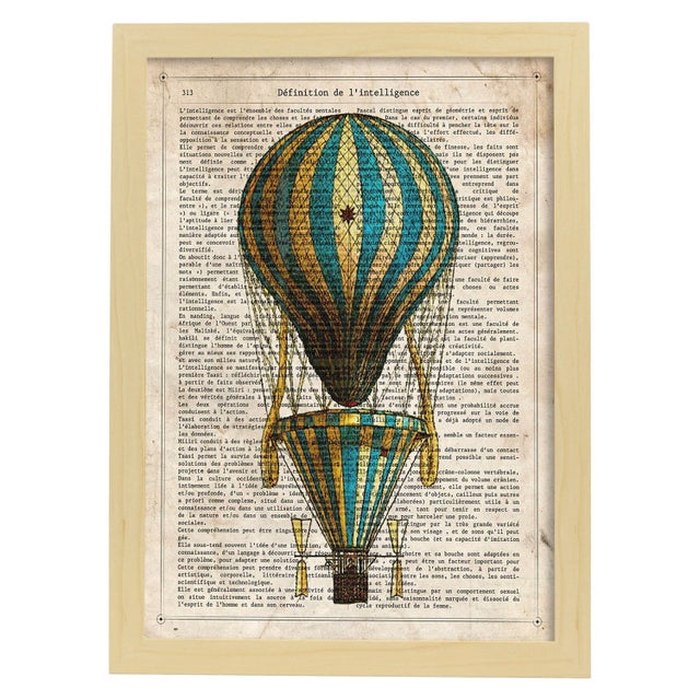 Affiche Verte Et Jaune. Ballons Aérostatiques. Conception Avec Des Ballons. Cadre En Bois Clair A3