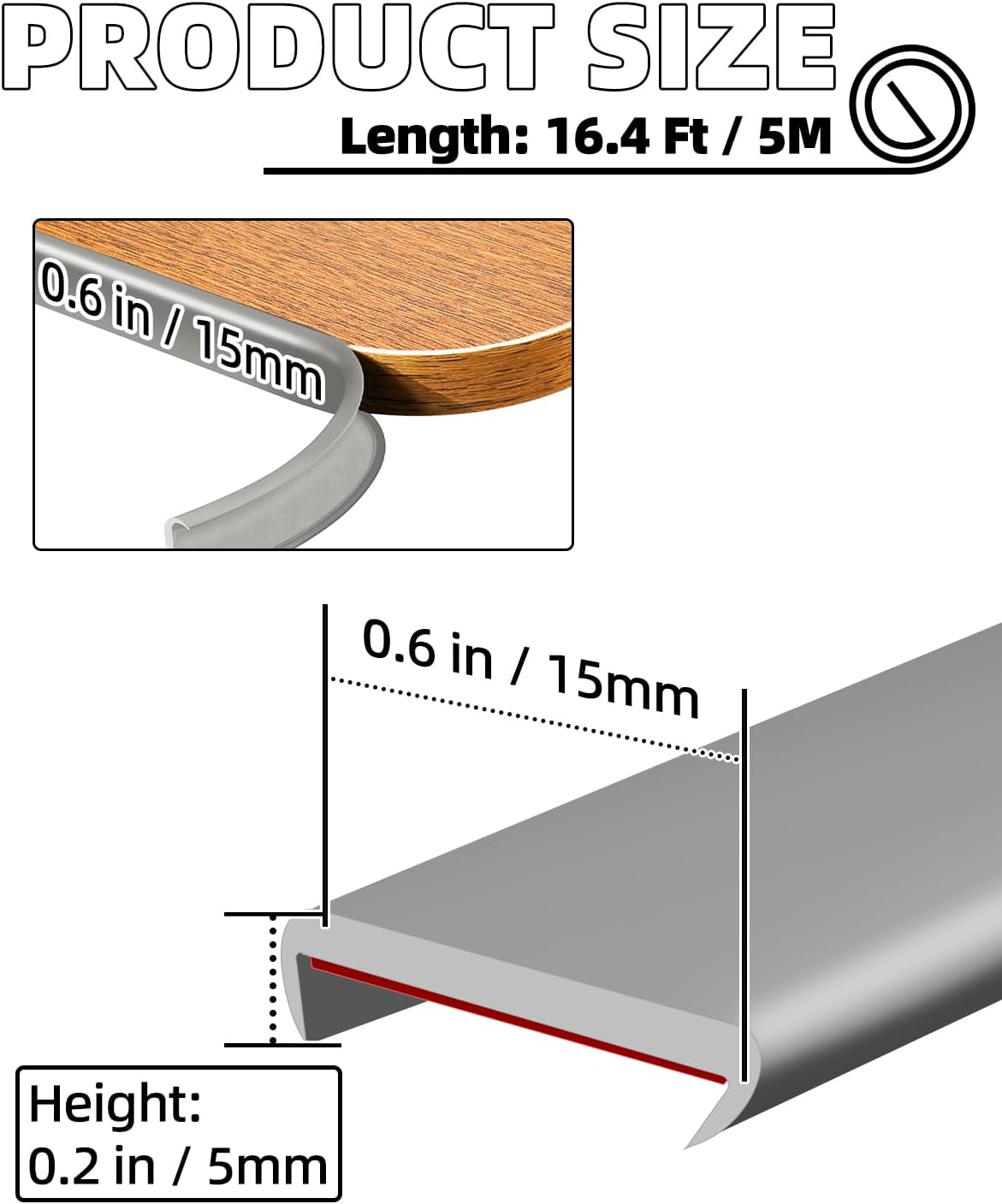 Bande de Chant en Forme de U 15 mm, Profil de Finition Plan de Travail Auto-Adhésif 5 m, Protection Coin de Table Bébé, Cornière PVC Souple - 2