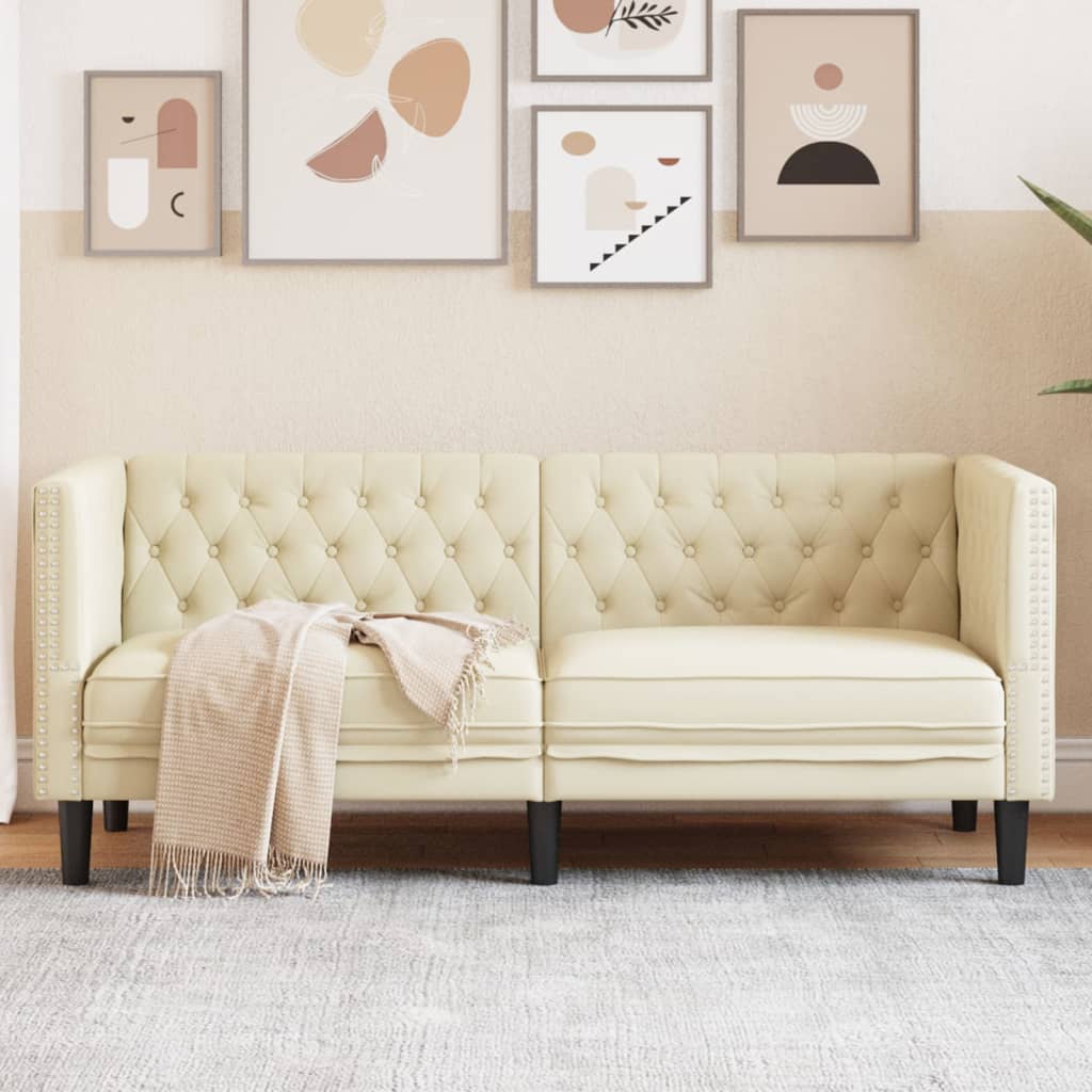 Sofá chesterfield de 2 plazas de piel sintética color crema