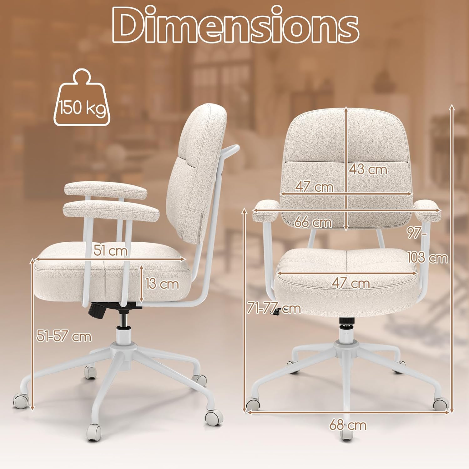 Sedia da Ufficio, con Schienale e Braccioli, Sedia Girevole Regolabile con Funzione a Dondolo e Ruote per Camera da Letto, Studio, Portata 150 - 3