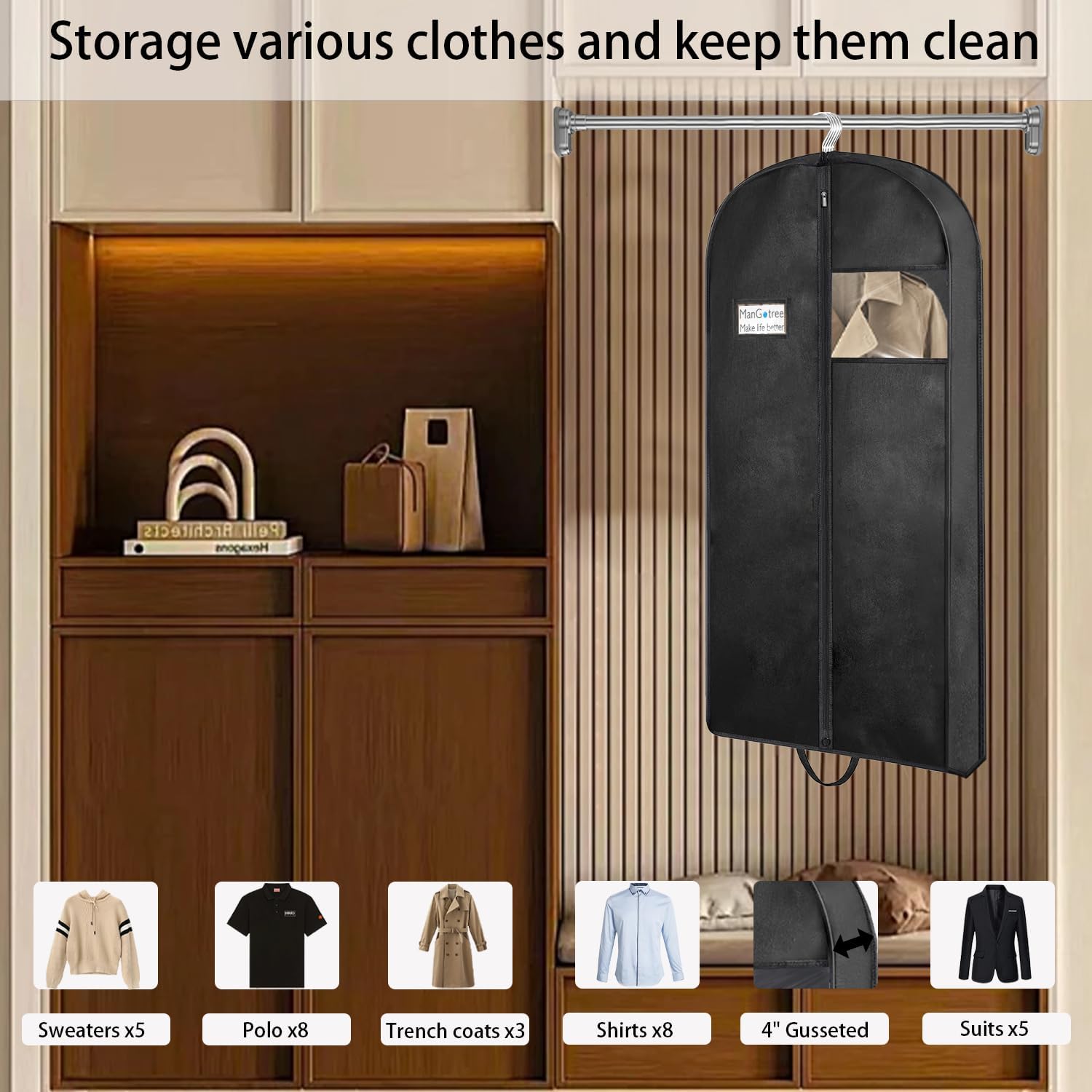 Capa para Roupa 60x15x110 cm, Bolsa de Arrumação Portátil e Respirável ...