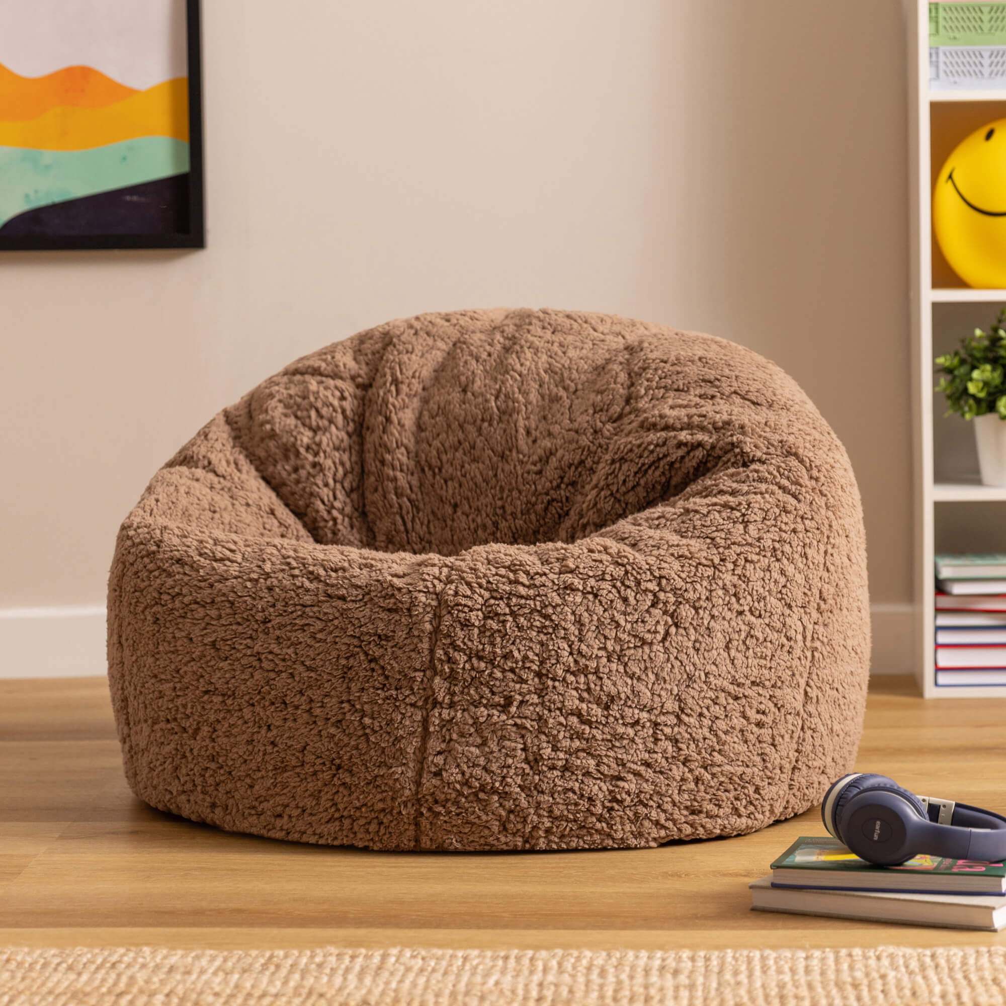 Pouf fauteuilclassique large enfant Icon en polaire brun moka, chambre, salon, 80x80cm Oeko-Tex® - 2