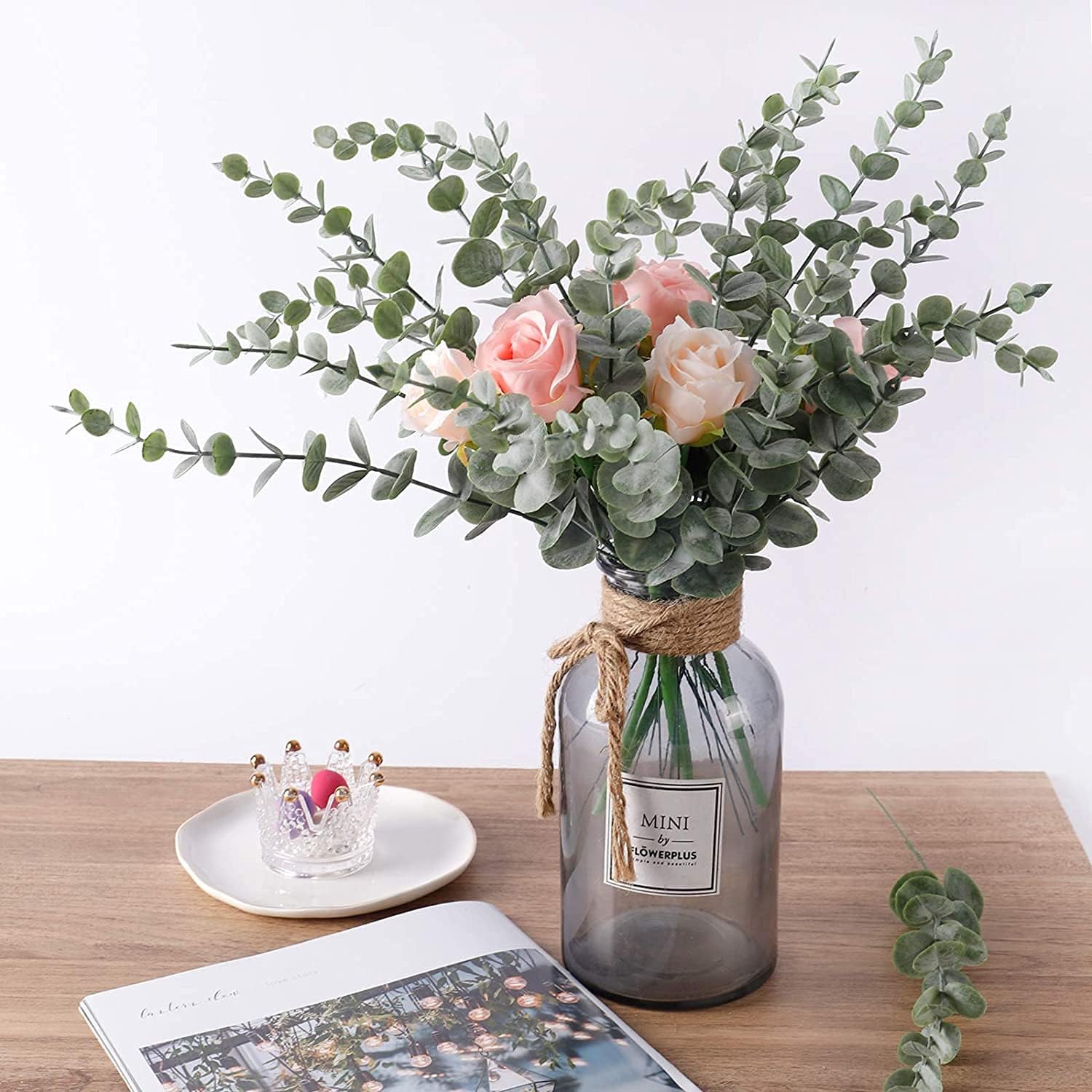 24 Pcs Eucalyptus Branches Artificiel, Simulation Vert Artificiel Eucalyptus Feuilles De Mariage Fleurs Artificielles pour Arrangement De Fleurs - 2
