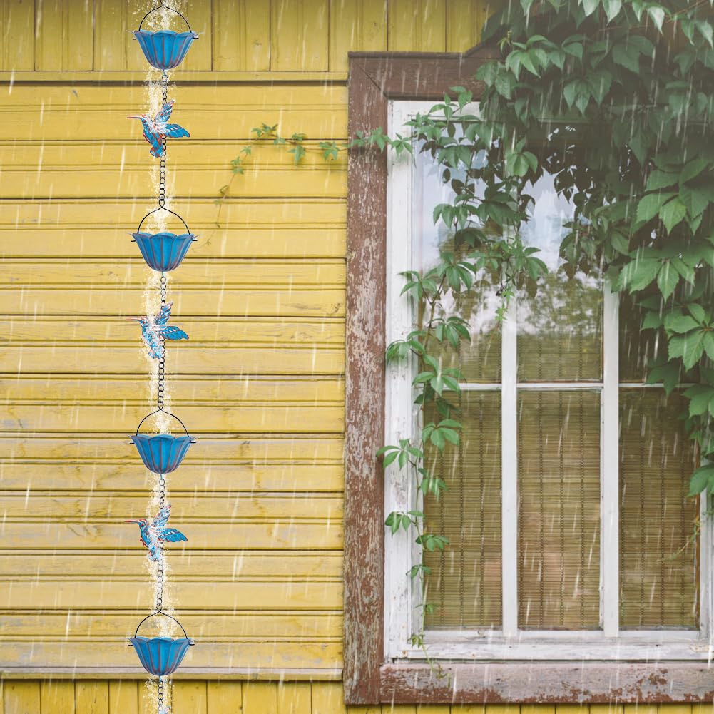 Chaîne de pluie extérieure de 7 pieds, chaîne de récupération de pluie avec 7 tasses, chaîne de remplacement de gouttière pour descentes pluviales - 5