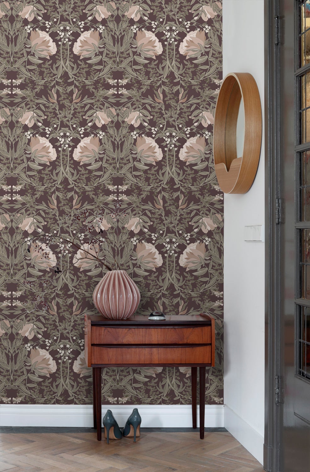 Papier peint fleurs vintage de style art nouveau violet aubergine - 50 x 900 cm - ESTAhome - 9