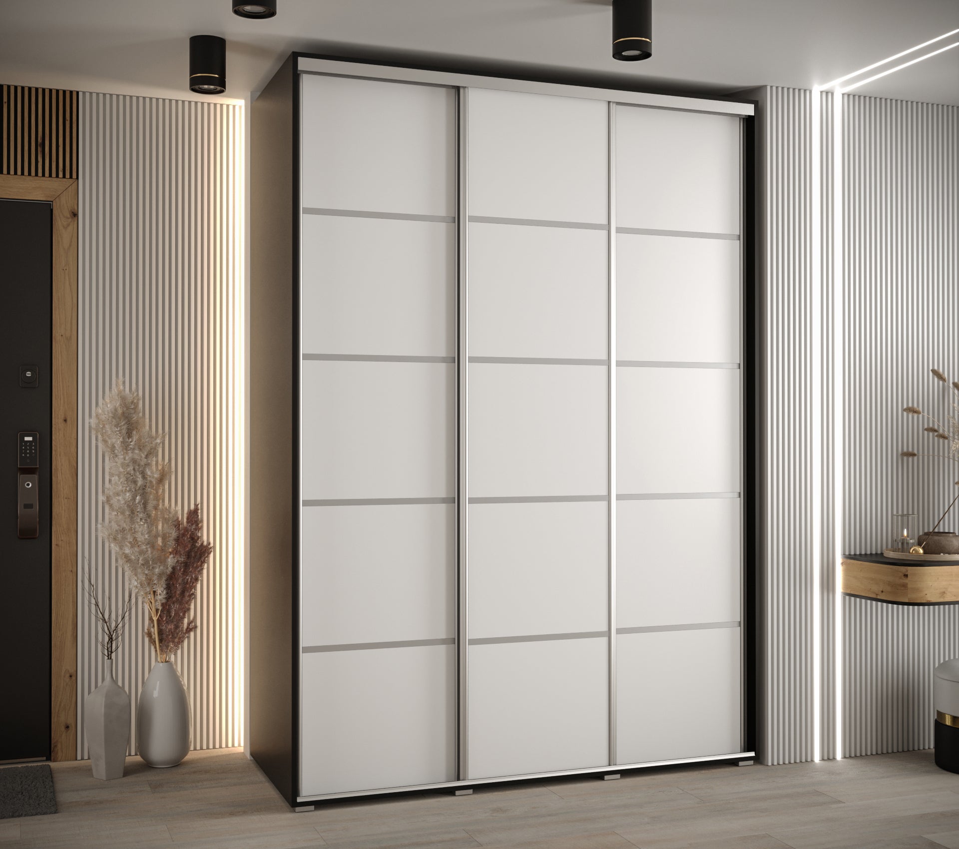 Szafa przesuwna wysoka Davos 4 180 x 60 x 235,2 cm czarny + biały + u. srebrny - Abiks Meble - 2