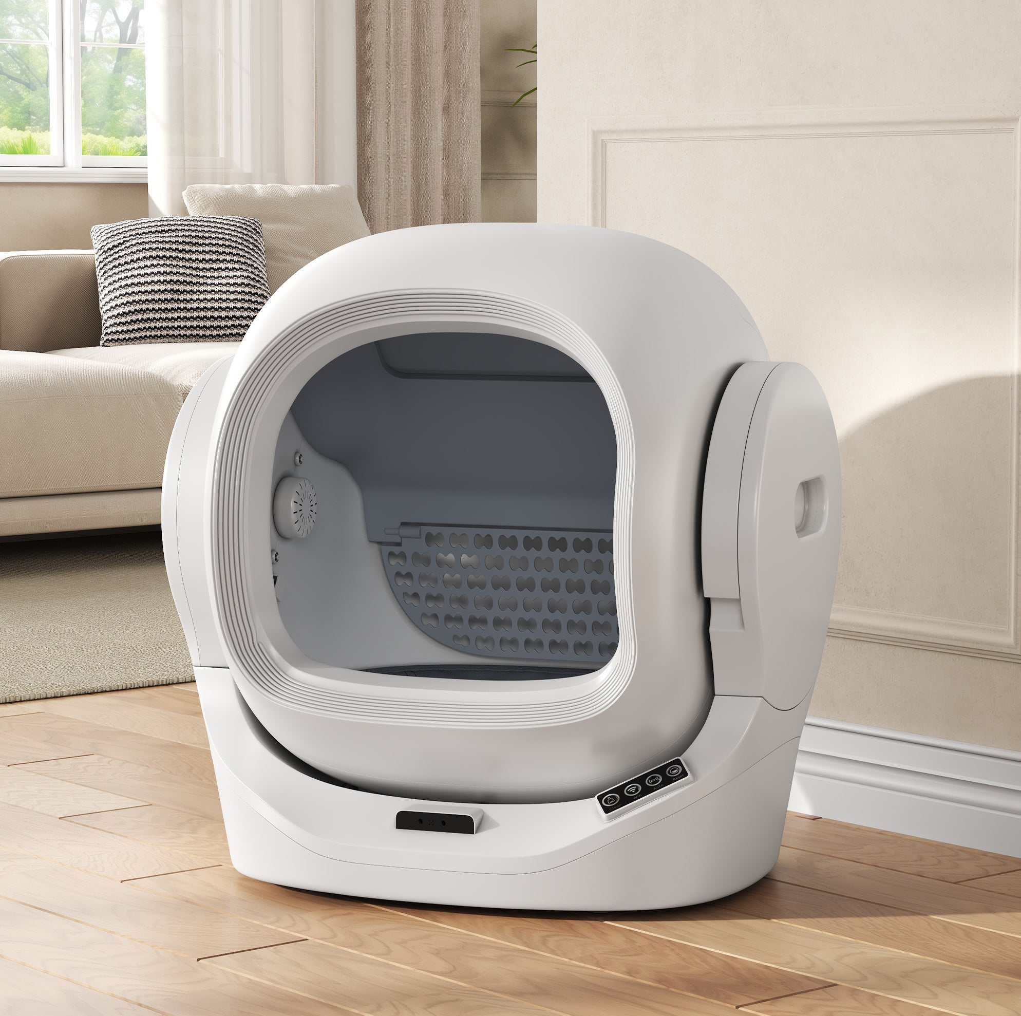 Caixa de areia automática para gato 51.5x45.5x56.5 cm autolimpante, controlo por aplicação ABS e PC branco - 9
