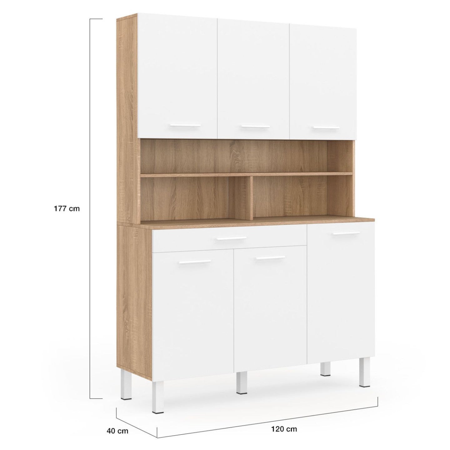 Buffet de cuisine 120 CM CINA 6 portes + tiroir façon hêtre et blanc - 5