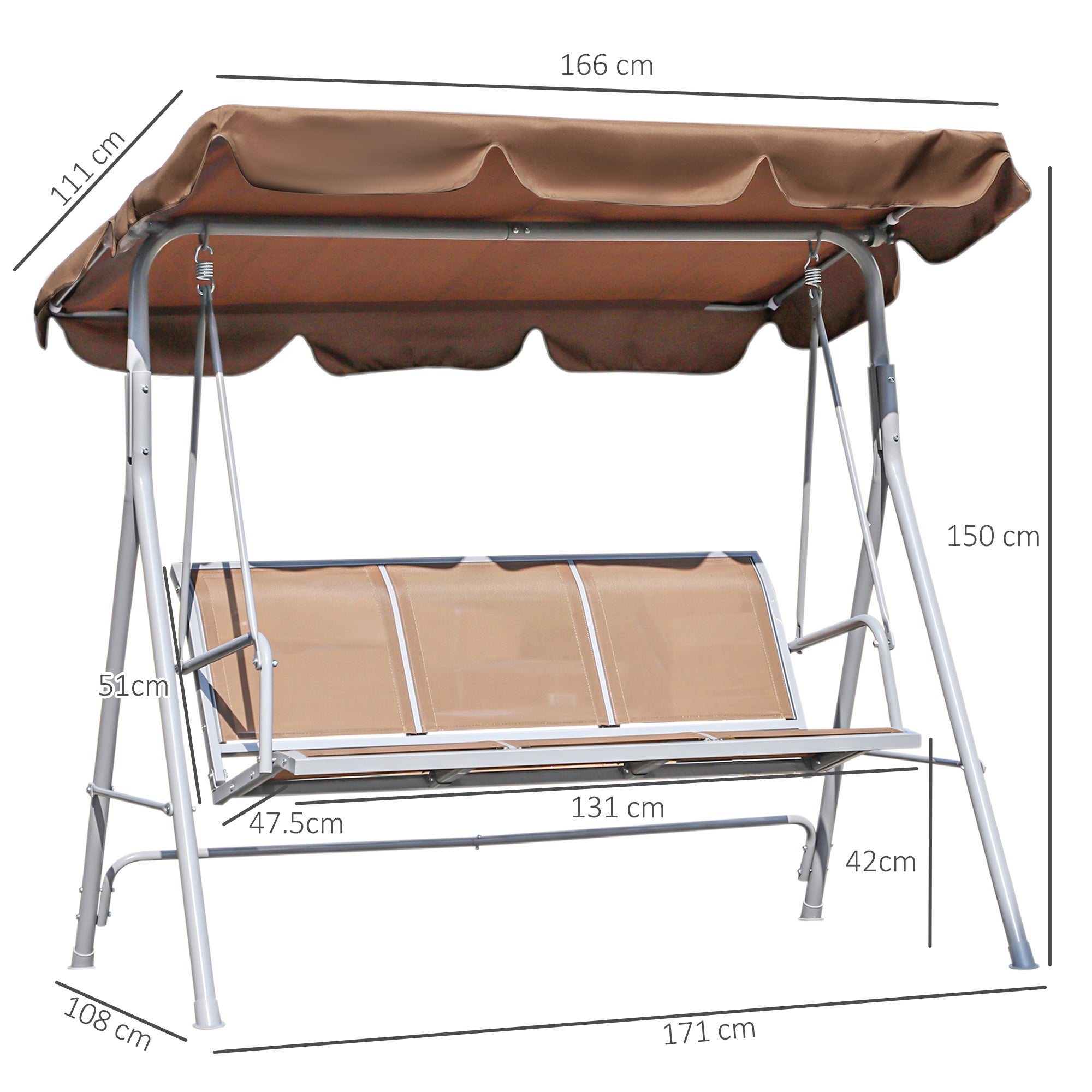 Outsunny Balançoire de jardin 3 places 171x108x154 cm marron_84A-059BN - 3