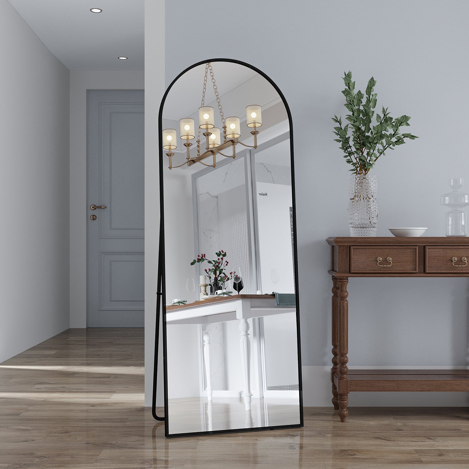 Miroir sur Pied Arrondi - 162x53cm - Cadre en Métal - Miroir HD Grand - Noir - 5