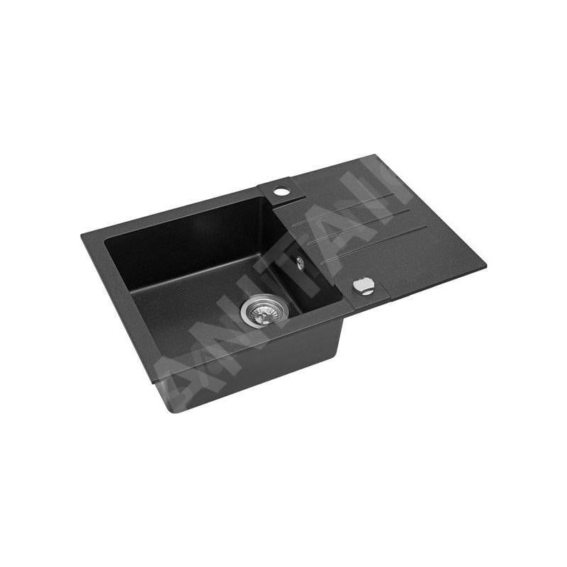 STRADOUR Evier a encastrer en granit 1 cuve 1 égouttoir 780x500 noir pailleté - 2