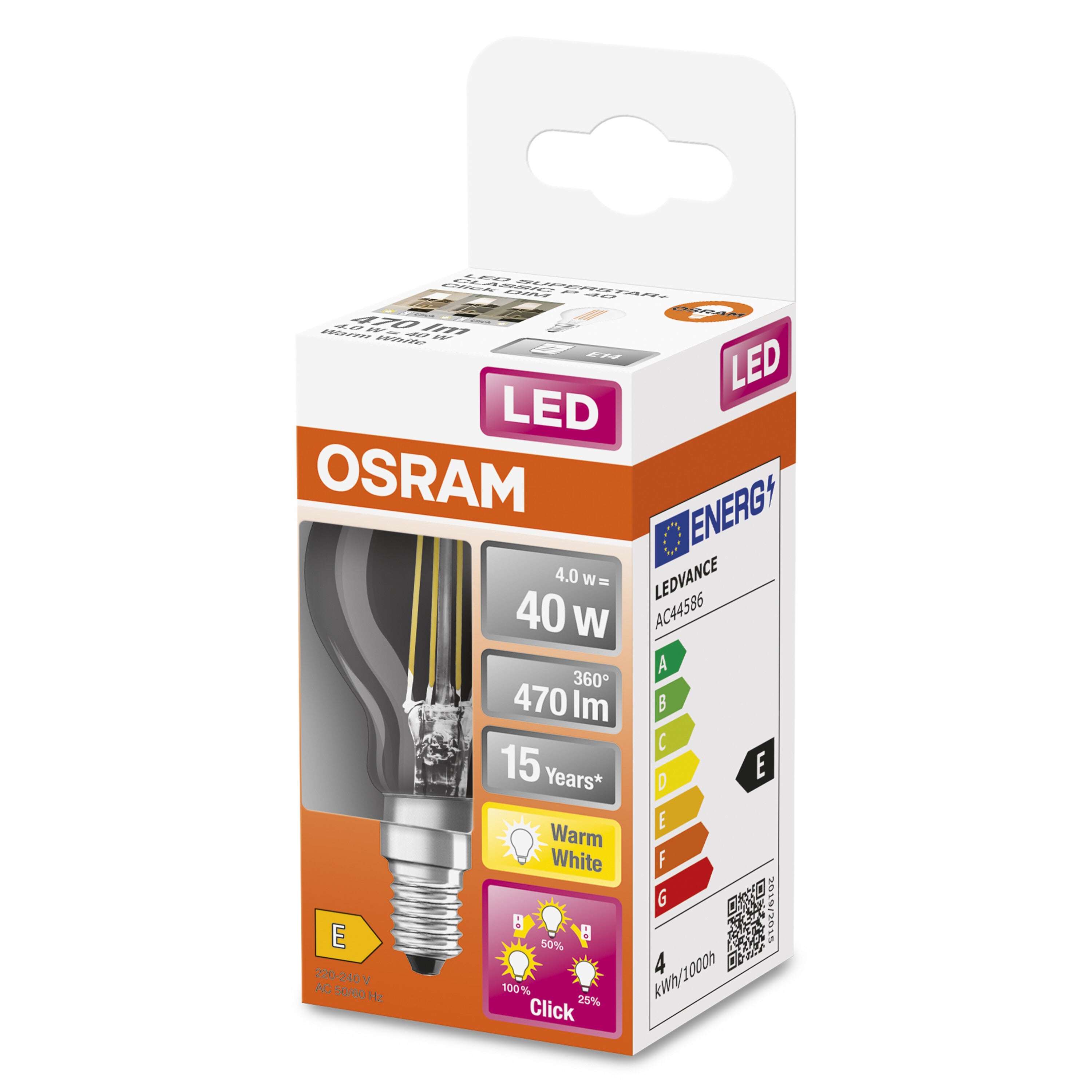 OSRAM Ampoule LED THREE STEP DIM CLASSIC P | Culot: E14 | Blanc chaud | 2700 K | 4 W | équivalent à 40 W - 2