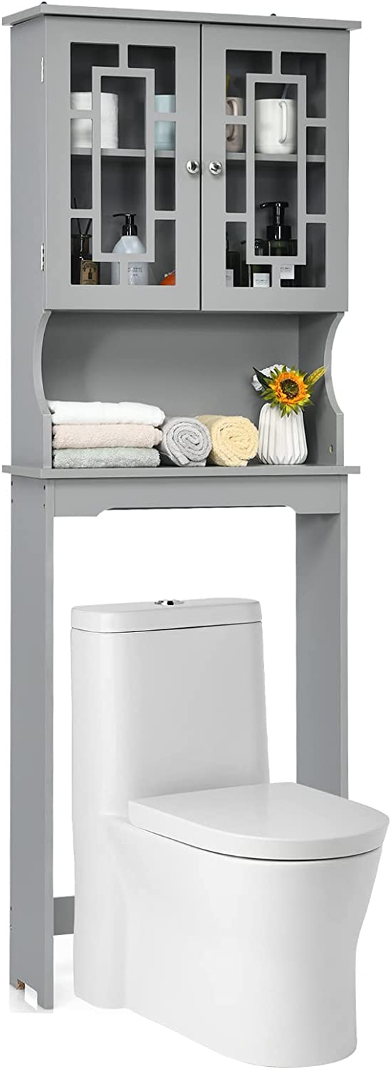 Meuble Métal Salle Bain Meuble De Rangement Salle De Bain COSTWAY - Armoire WC Et Machine à Laver 165cm Avec Portes Et étagères Armoire WC Machine Laver