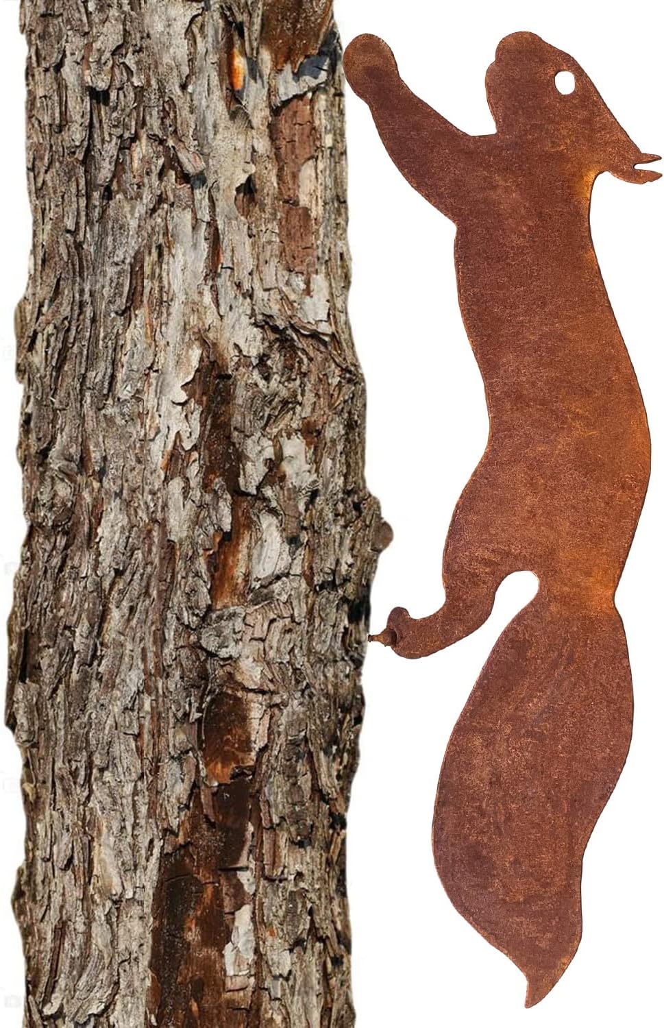 Wiewiórka na drzewo - Metalowa ozdoba ogrodowa - 30 cm - Naturalna rdzawa patyna