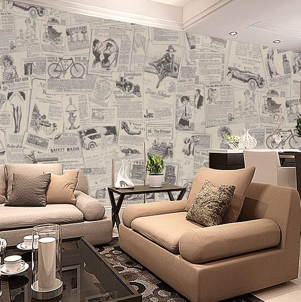 Carta da parati autoadesiva in PVC, motivo giornale vintage, 45 cm x 5 m, ideale per decorare il soggiorno e la camera da letto - 4
