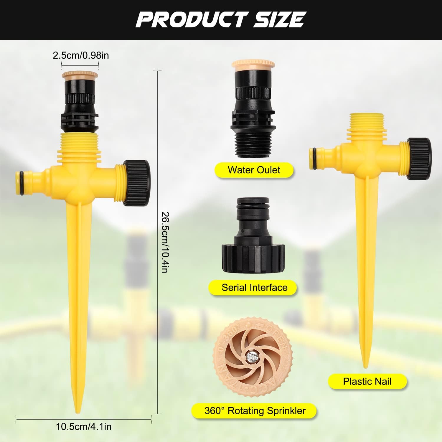 (Jaune) 4 Pièces Arroseurs de Jardin, Arroseurs Automatiques à Rotation à 360°, Système d'Arrosage Réglable pour Pelouse, Plantes, Légumes, Fleurs - 2
