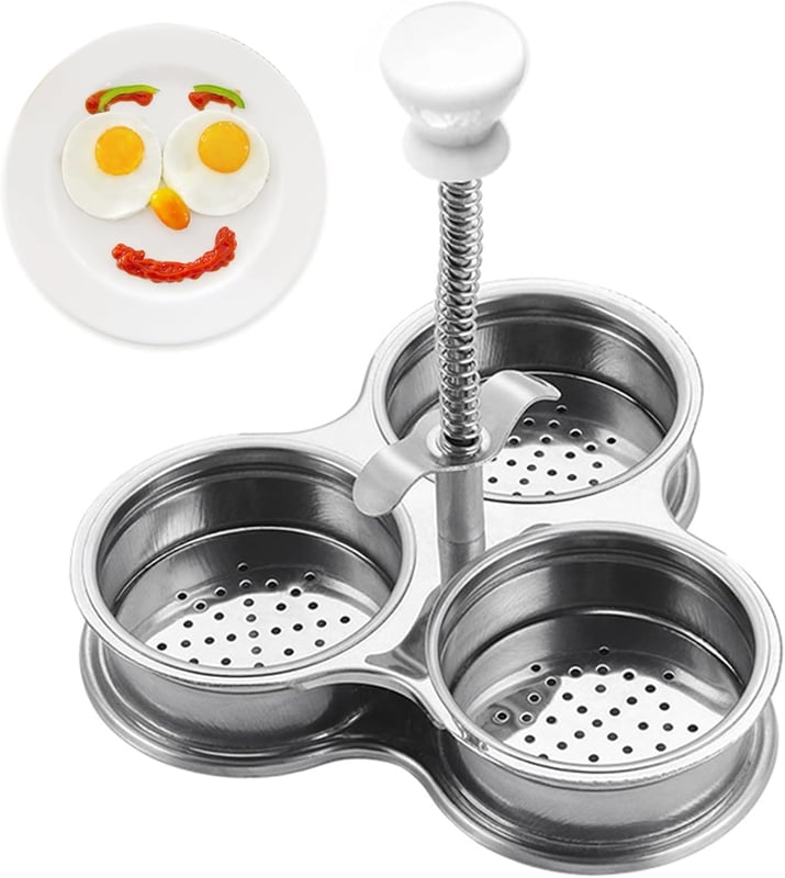 Stalowy przyrząd do gotowania jajek w koszulce z 3 kubkami na śniadanie