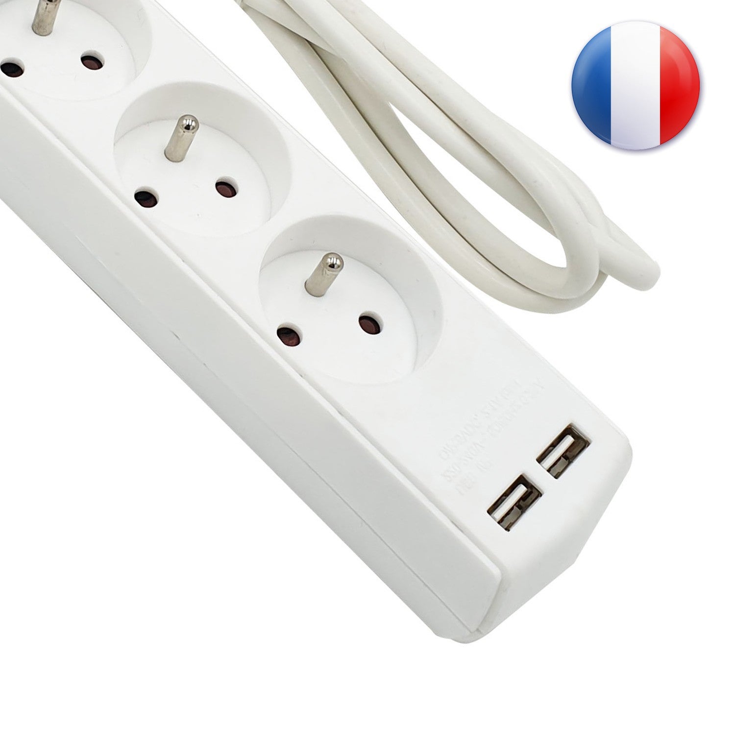 Multiprise 5 sorties + 2 USB. Cable 1,5m - 5