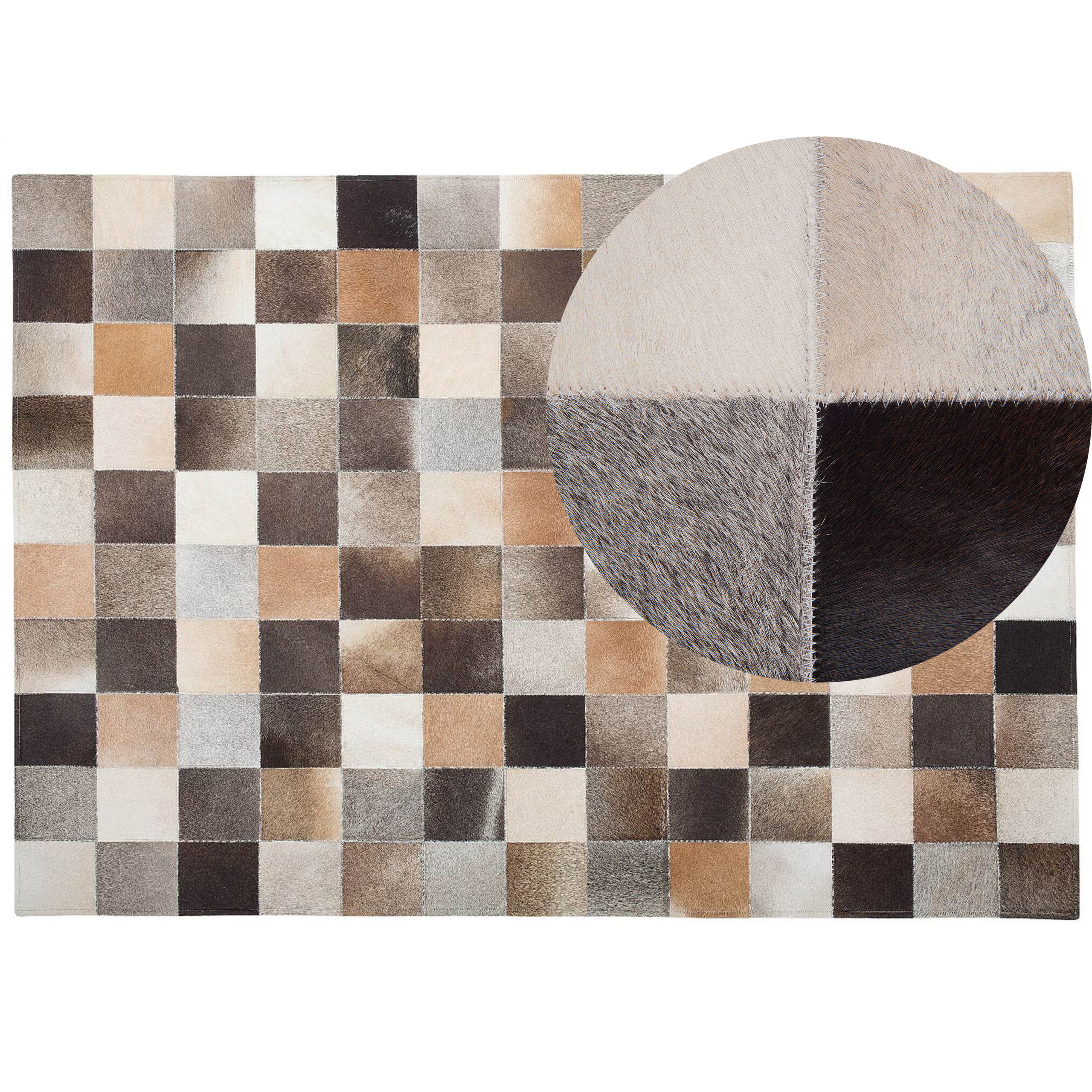Beliani alfombra de piel de vaca marrón/gris/beige claro 160 x 230 cm soke