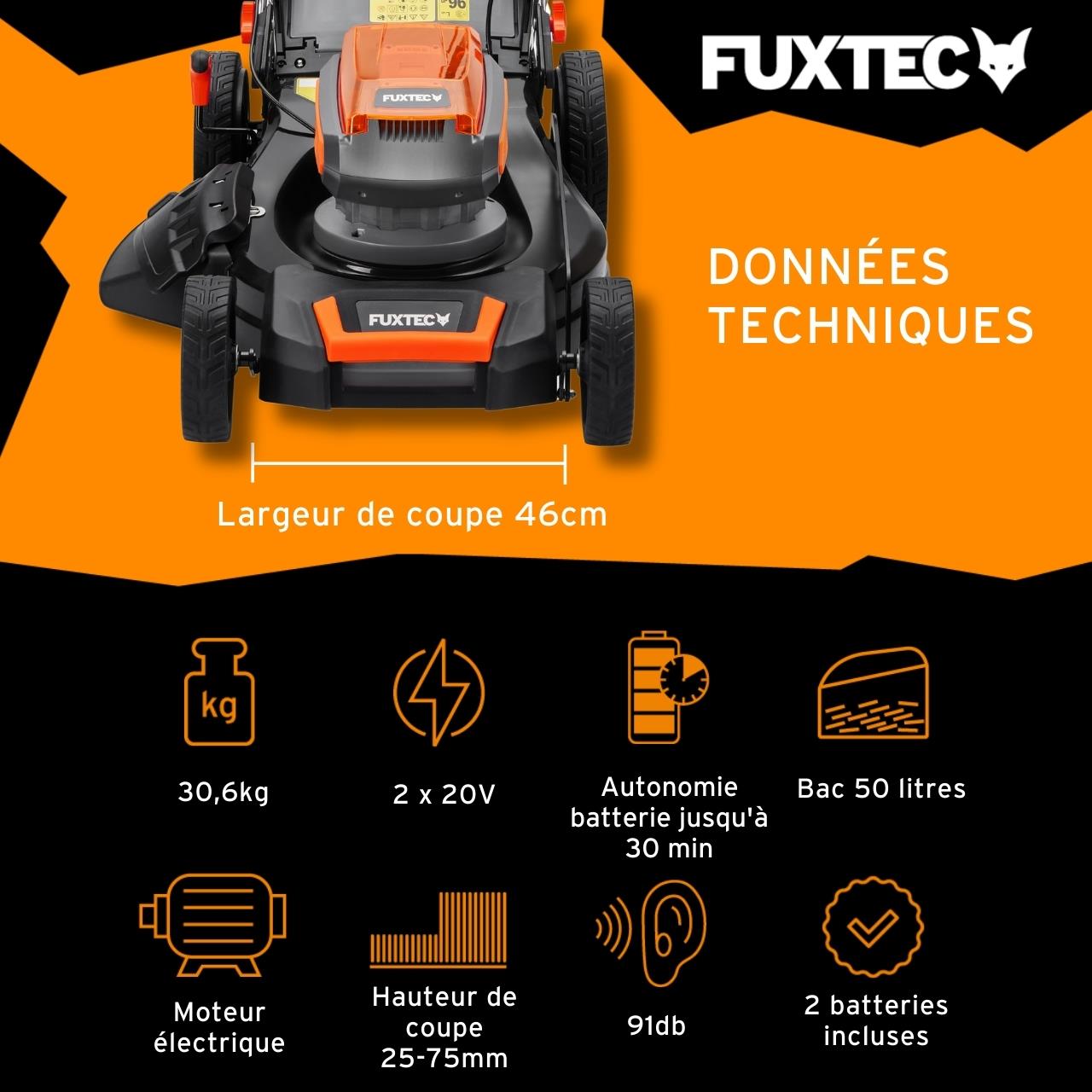 FUXTEC Tondeuse à Gazon Batterie Autotractée 40V (2x20V) 46 cm – Mulching, Éjection Latérale, 2 Batteries Li-Ion 4Ah – FX-E2RM46 - 3