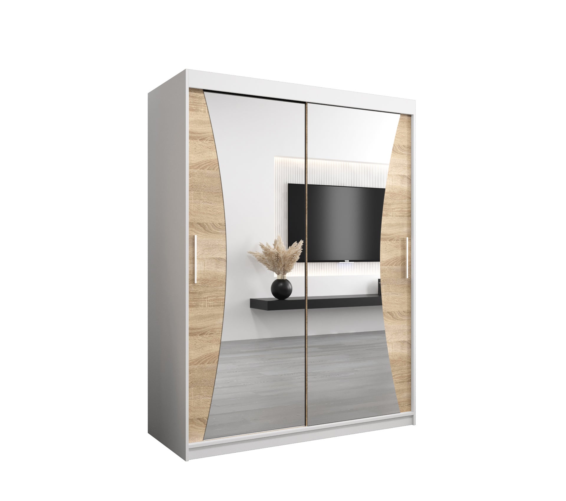 Szafa przesuwna garderoba MONACO 150 x 62 x 200 cm Biały + Sonoma - Abiks Meble