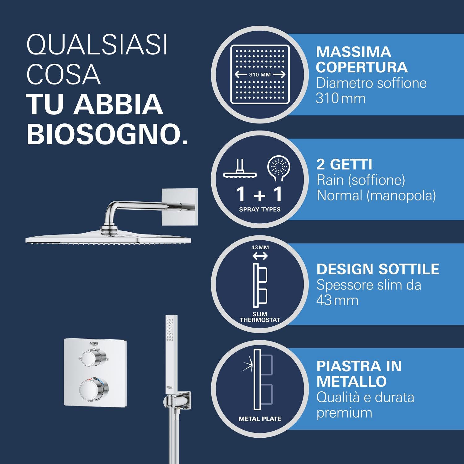 Precision Set de douche encastrée avec mitigeur thermostatique + Douche de tête + Douchette, chrome (G34881000) - 8
