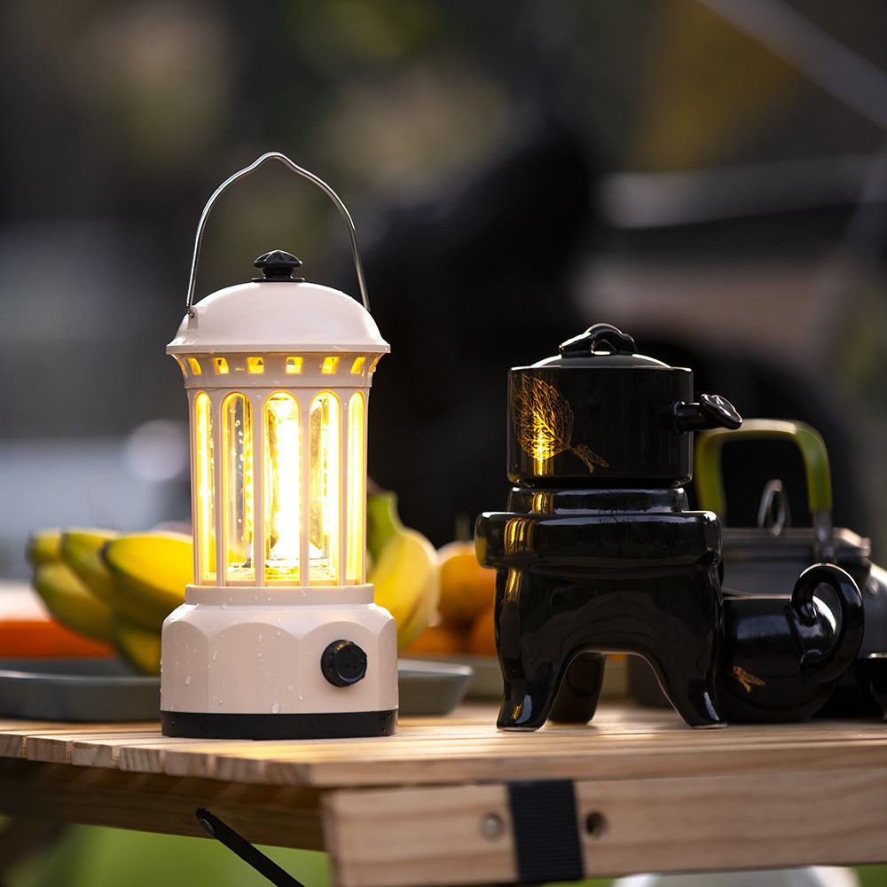 Beżowe lampy kempingowe LED, 2 sztuki retro lamp zasilanych bateriami, wodoodporność IPX4, regulowana jasność, odpowiednie na kemping, ogrodnictwo