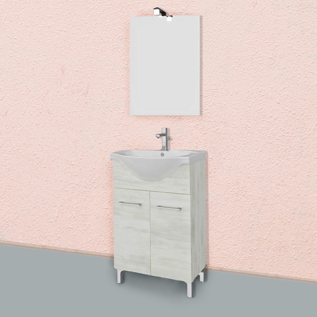Mueble de baño de roble blanco de 55 cm con lavabo de cerámica | rimini