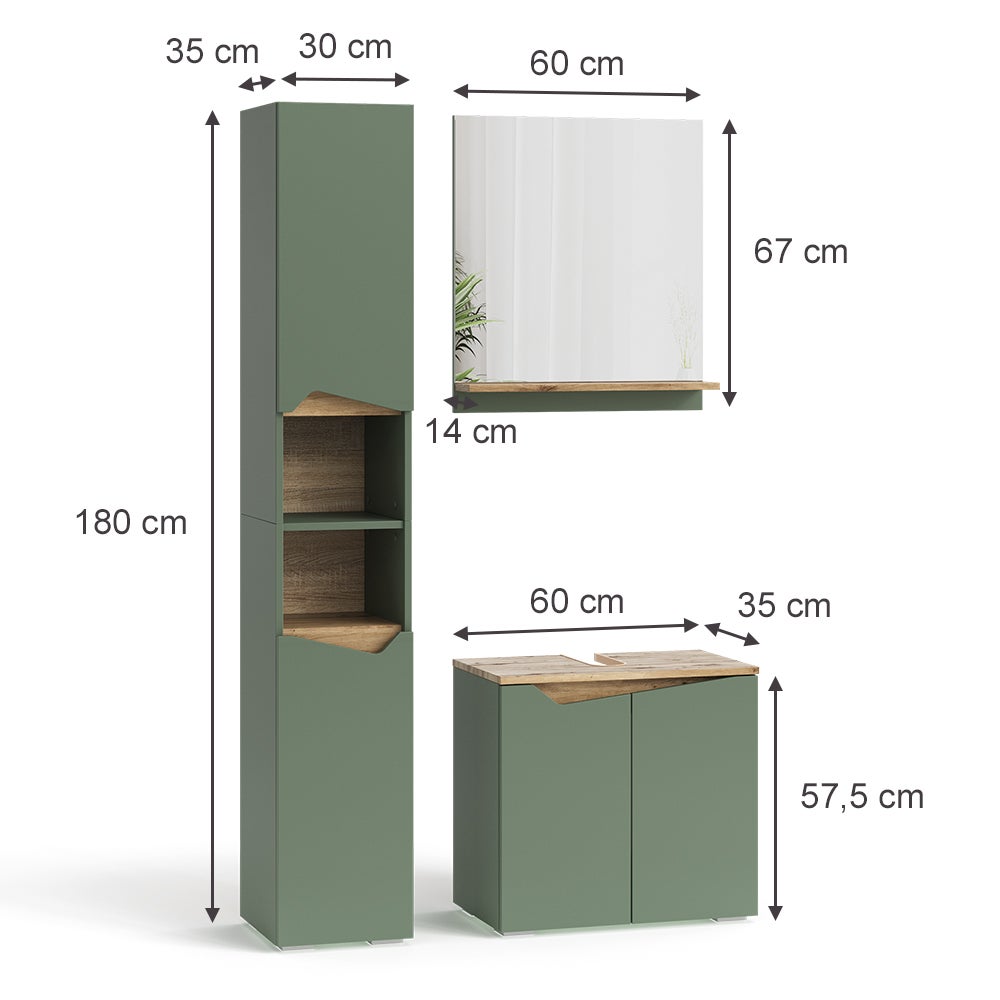 Set Mobili Bagno Marelle Vicco - 3 Parti Bianco/Rovere Con Colonna E Specchio - Foto 10