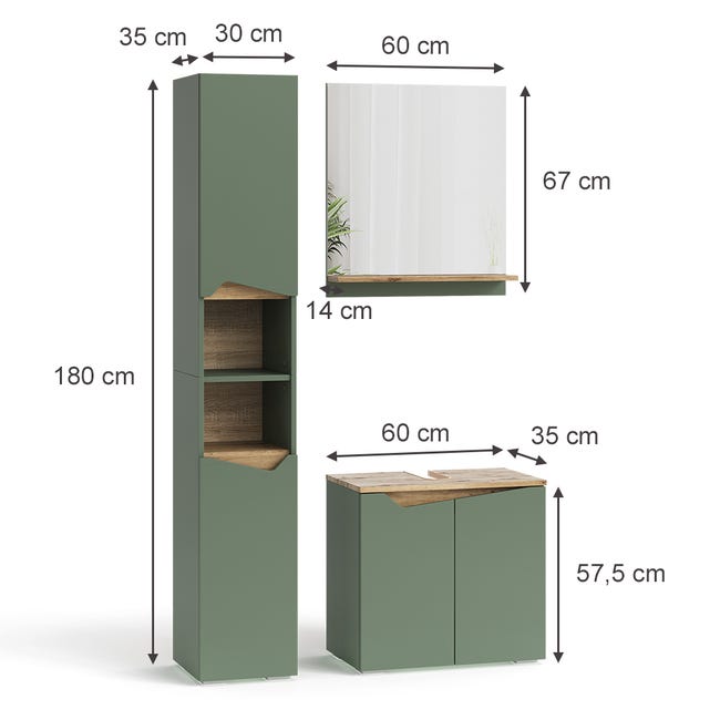 Set Mobili Bagno Marelle Vicco - 3 Parti Bianco/Rovere Con Colonna E Specchio - Foto 10