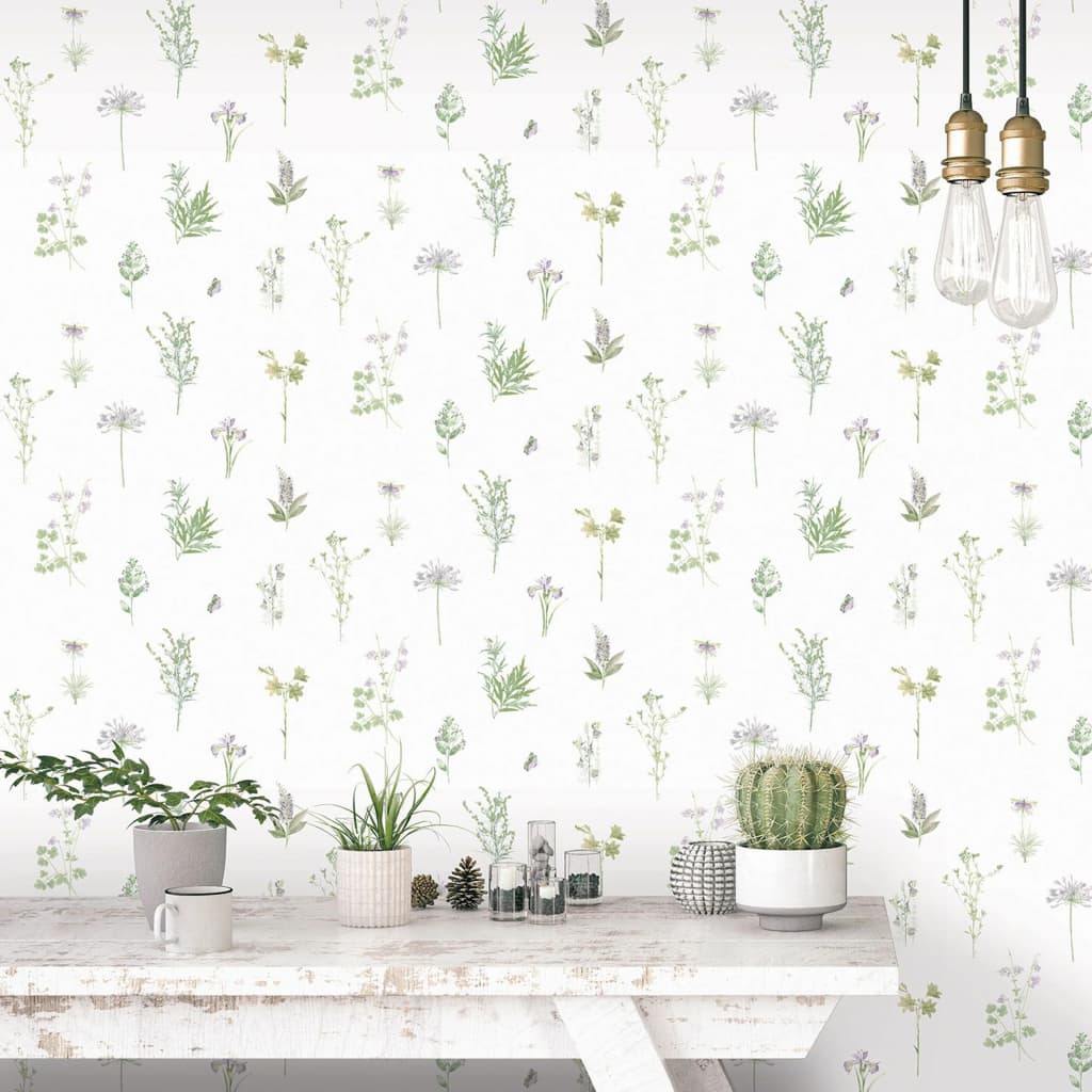 Maison exclusive - papel de pared evergreen herbs and flowers blanco