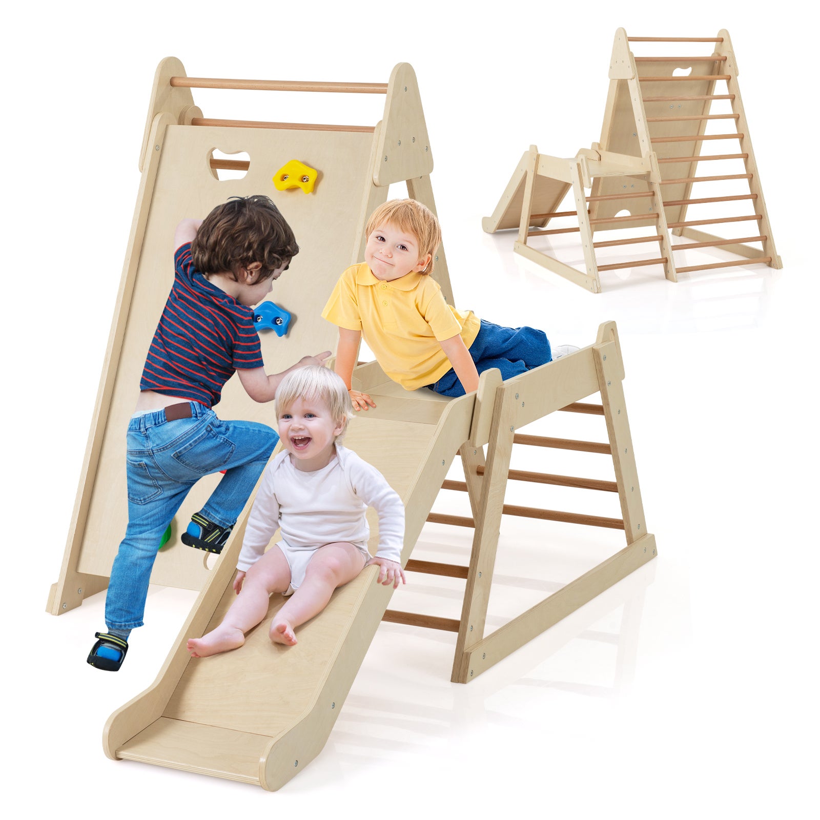 3 En 1 Aire De Jeux D'escalade Intérieure En Bois Avec Toboggan Prolonge Echelle Triangle Escalade Montessori Enfant Charge 150kg 3 Ans Colore 75239926