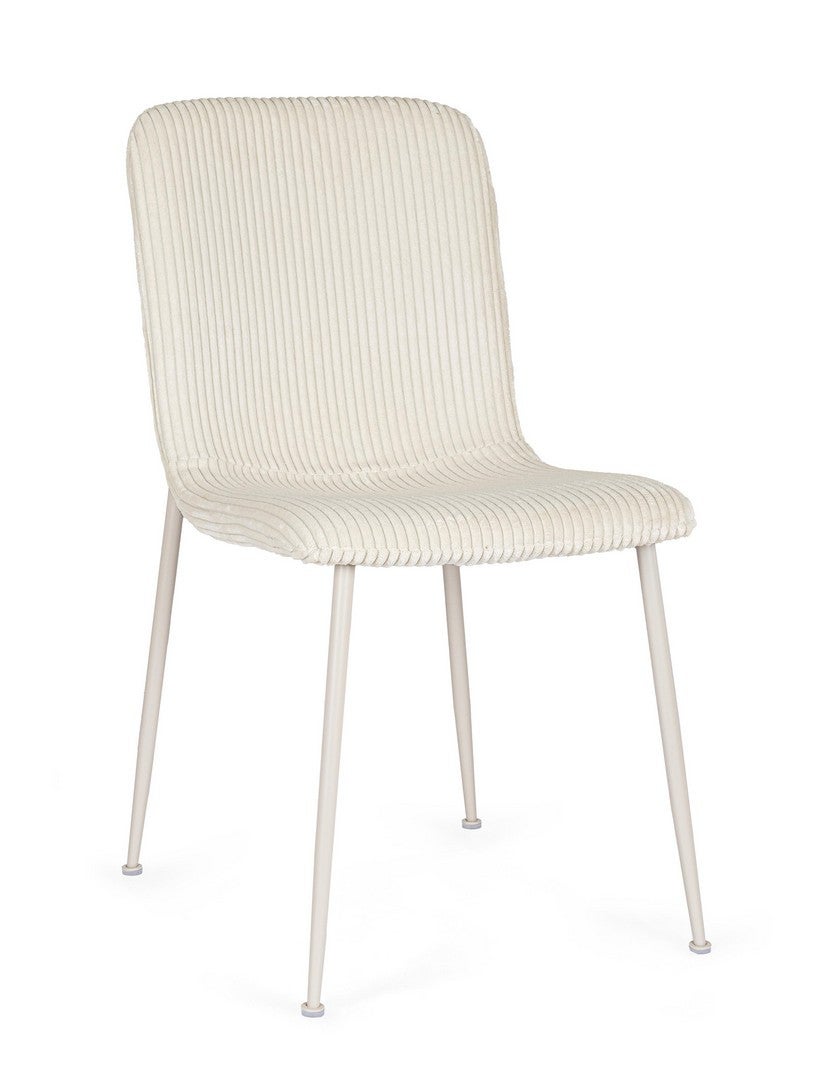Zestaw 2 krzeseł do jadalni z włókna syntetycznego, beżowe, żebrowane