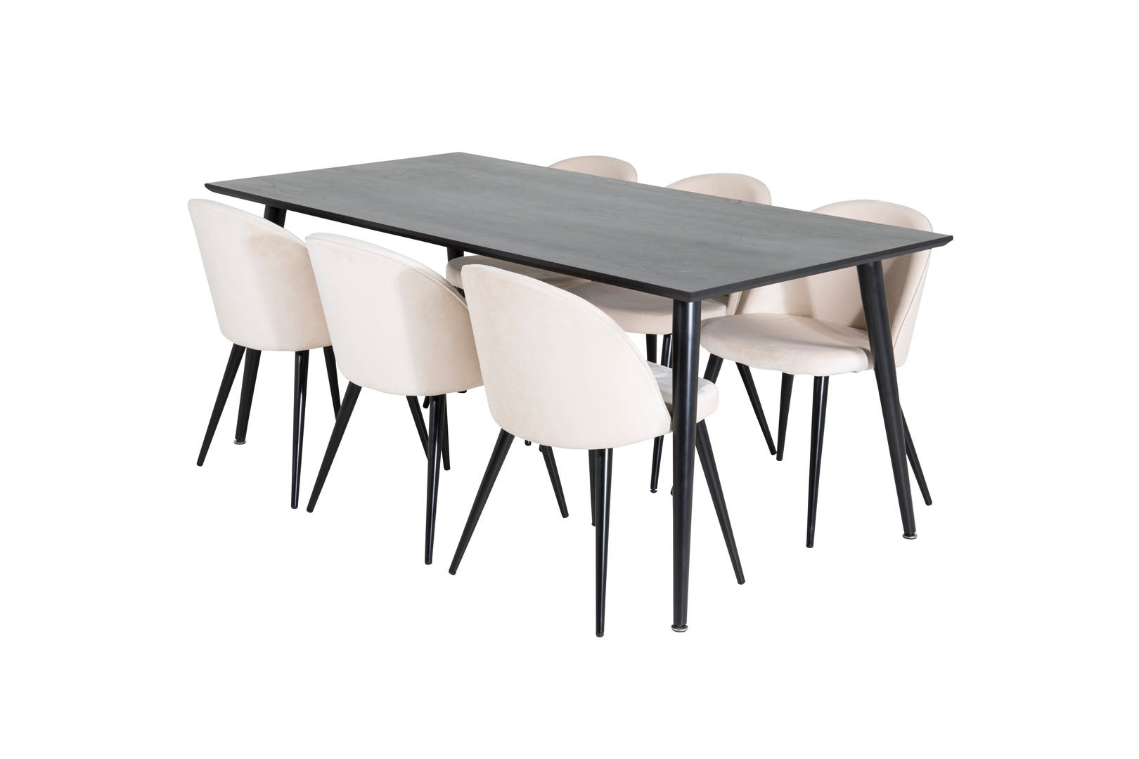 Dipp180x90BLBL zestaw do jadalni stół do jadalni czarny oraz 6 Velvet krzesło stołowe welur beżowy, czarny.