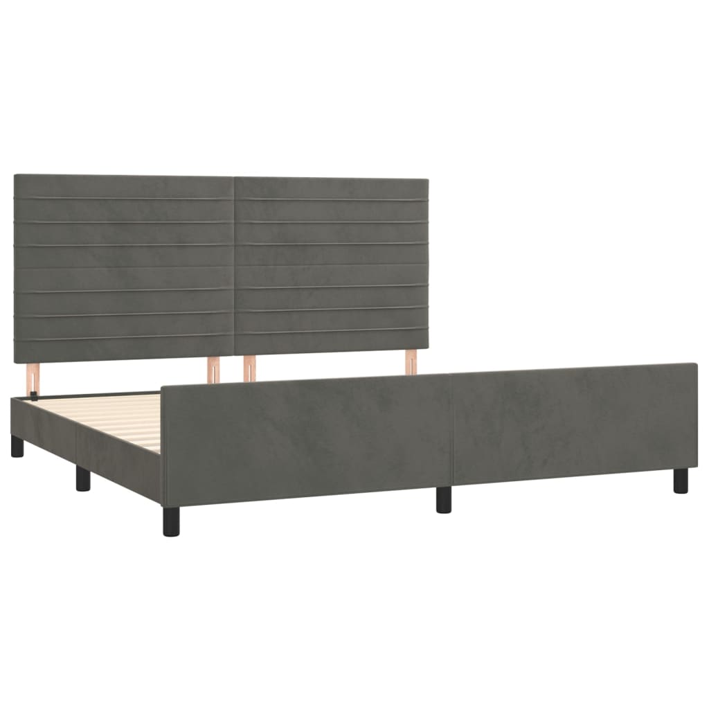 Cadre de lit sans matelas, velours, gris foncé, pour la chambre, 200 × 200 cm - 4