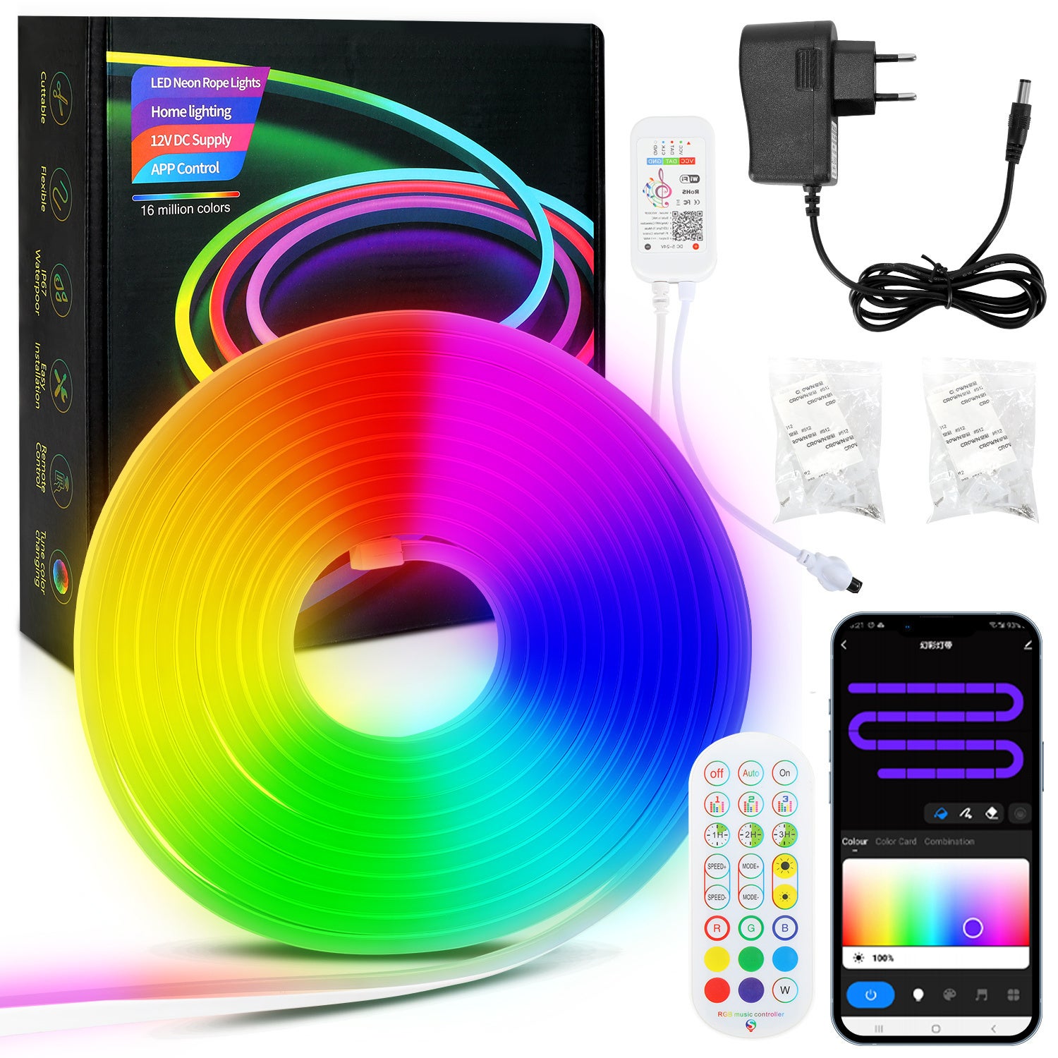 Bande lumineuse LED RGBIC 5 m, néon LED avec application, enseigne ...