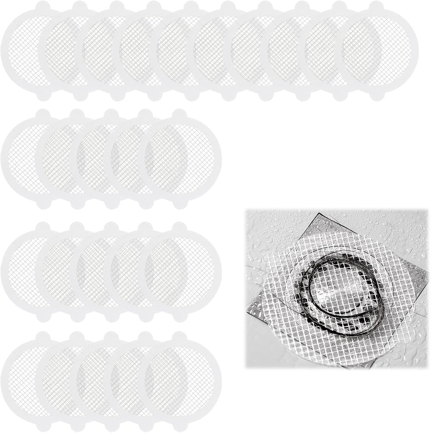 Zestaw 25 jednorazowych filtrów do prysznica, samoprzylepne filtry do wyłapywania włosów, korki do wanny, 11 cm