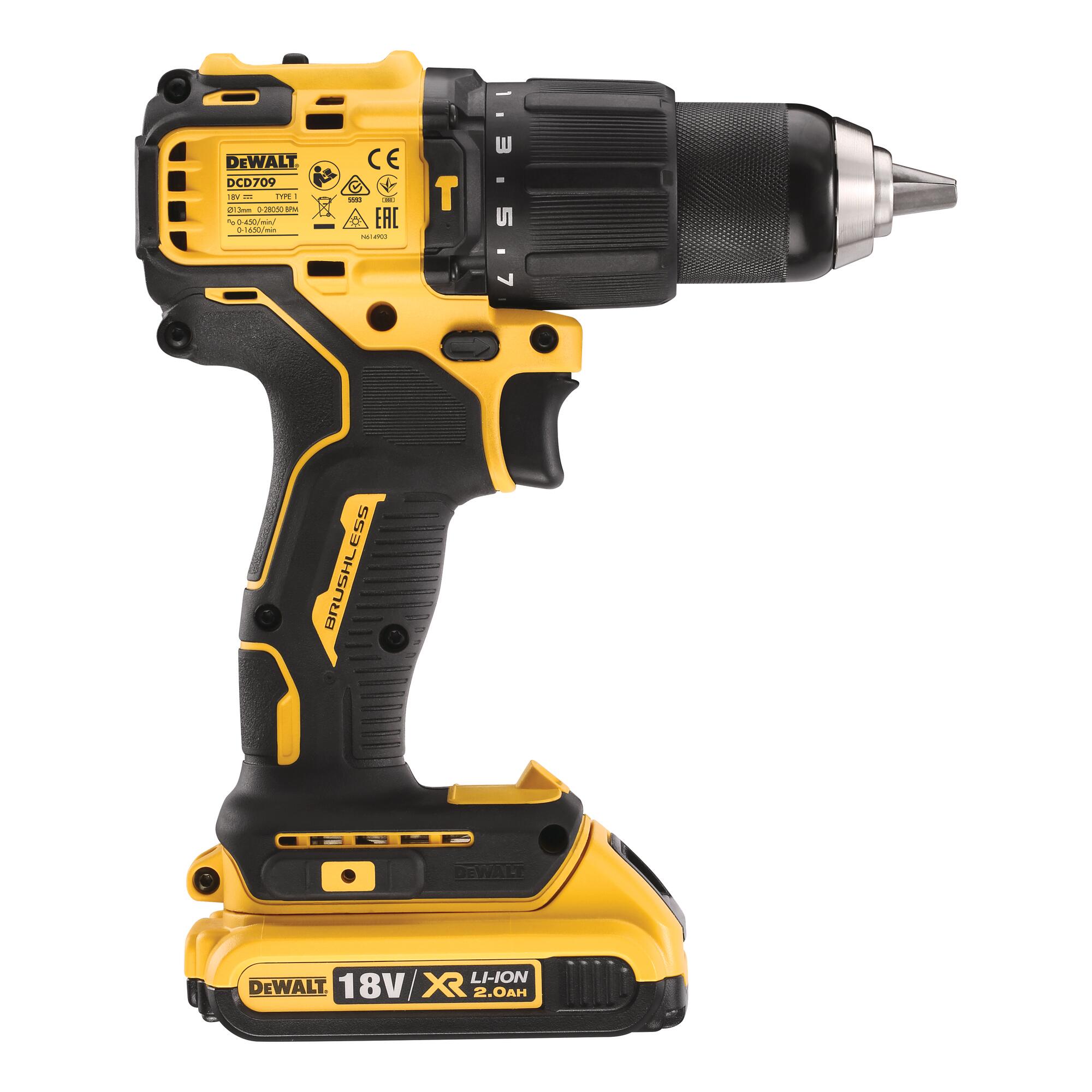 DeWalt DCD 709 D2T Perceuse-visseuse à percussion sans fil 18V 65Nm + 2x Batteries 2,0Ah + Chargeur + Coffret de transport - 3