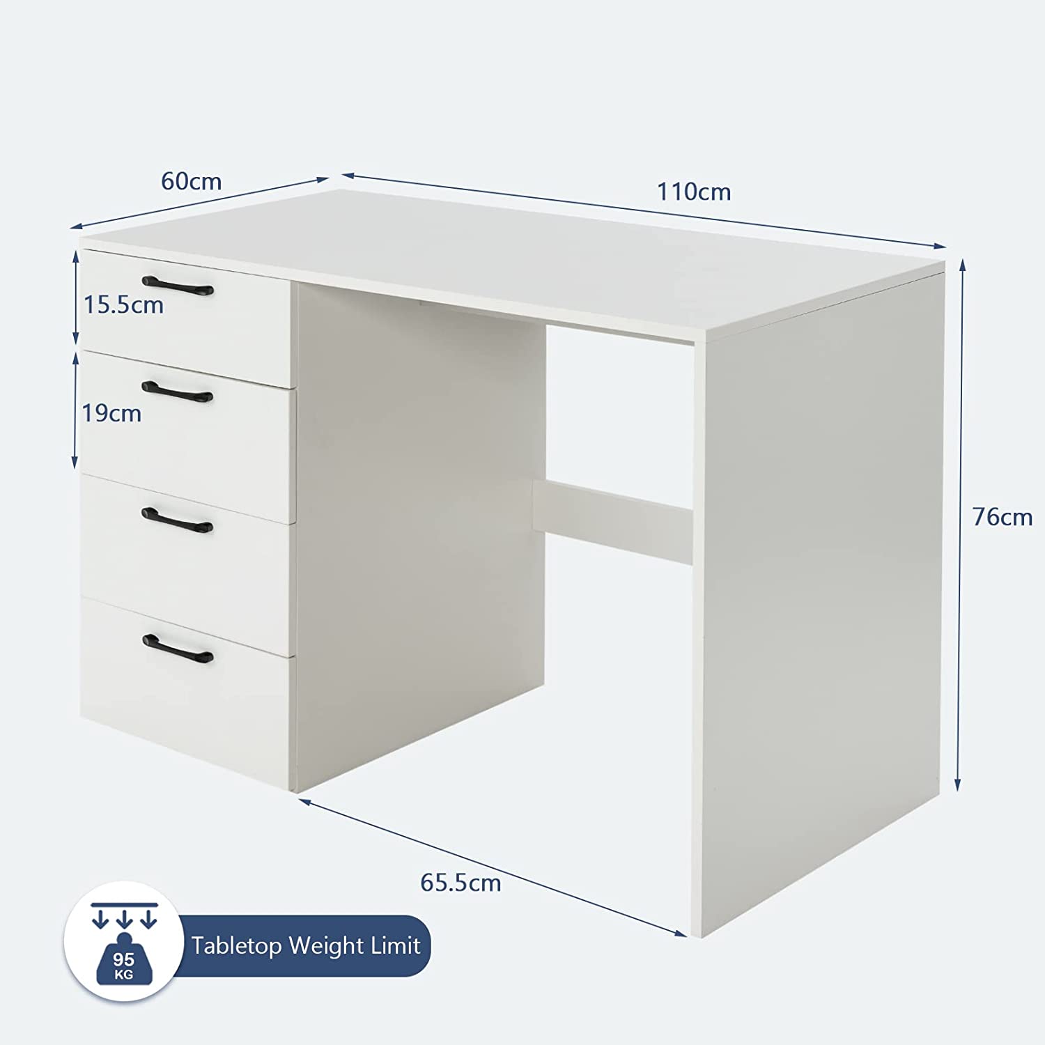 Scrivania per Computer con 4 Cassetti, Scrivania Porta PC in Legno con Ampio Piano, Scrivania Moderna e Semplice per Casa, Ufficio e Studio, P - 2