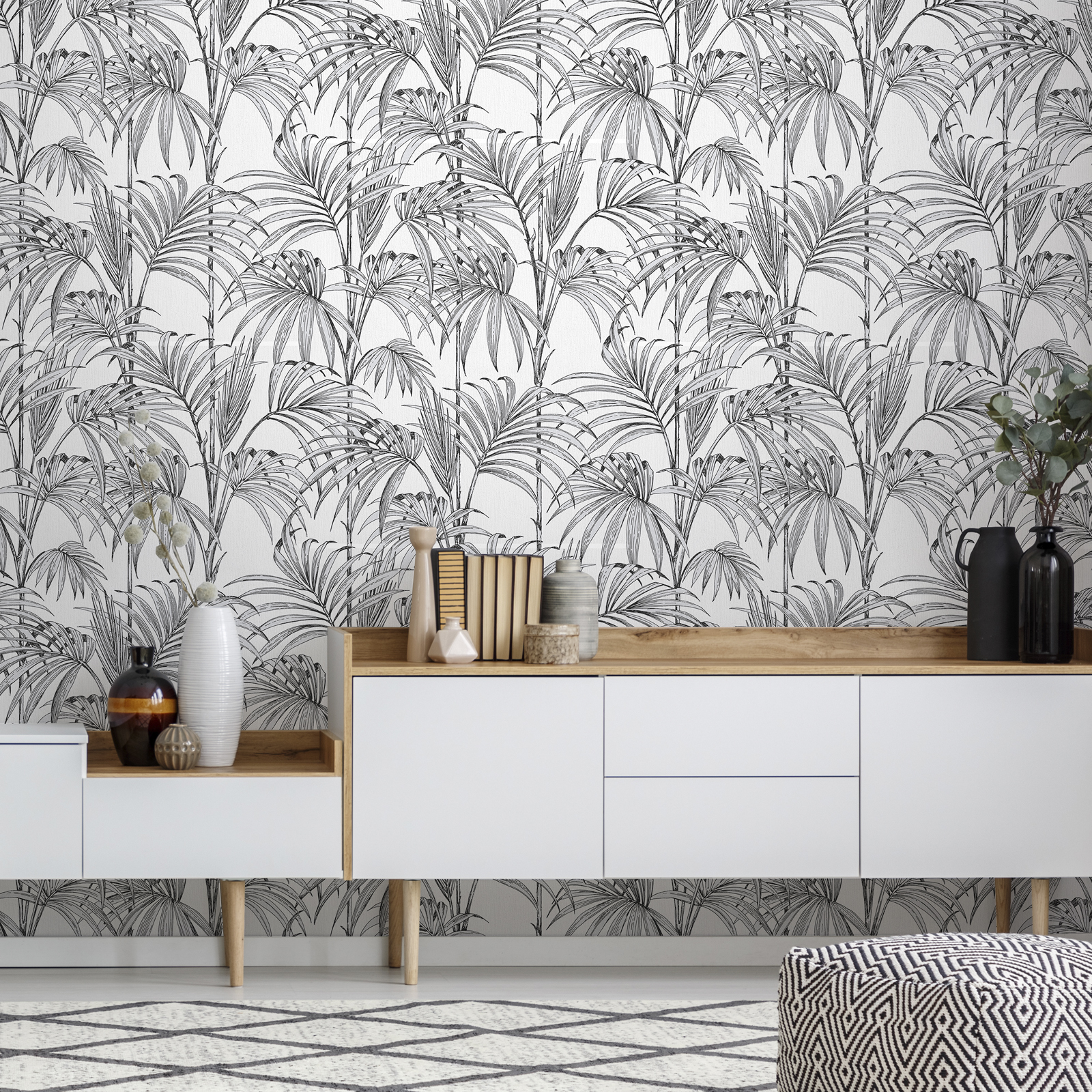 Papier peint intissé Honolulu Vinyle 1005 x 52cm Argent | Leroy Merlin